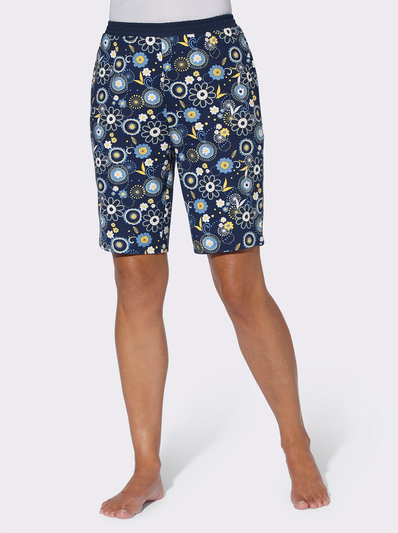 Pyžamové kalhoty s elastickým pasem - tmavěmodrá-potisk