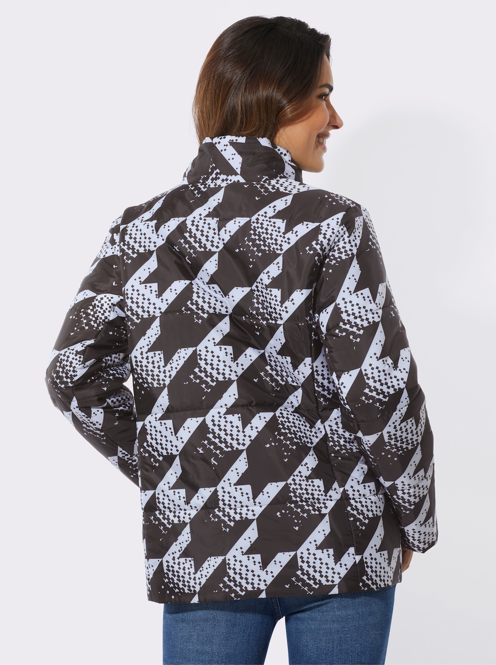 Prošívaná bunda se vzorem pepito - černá-ecru-potisk