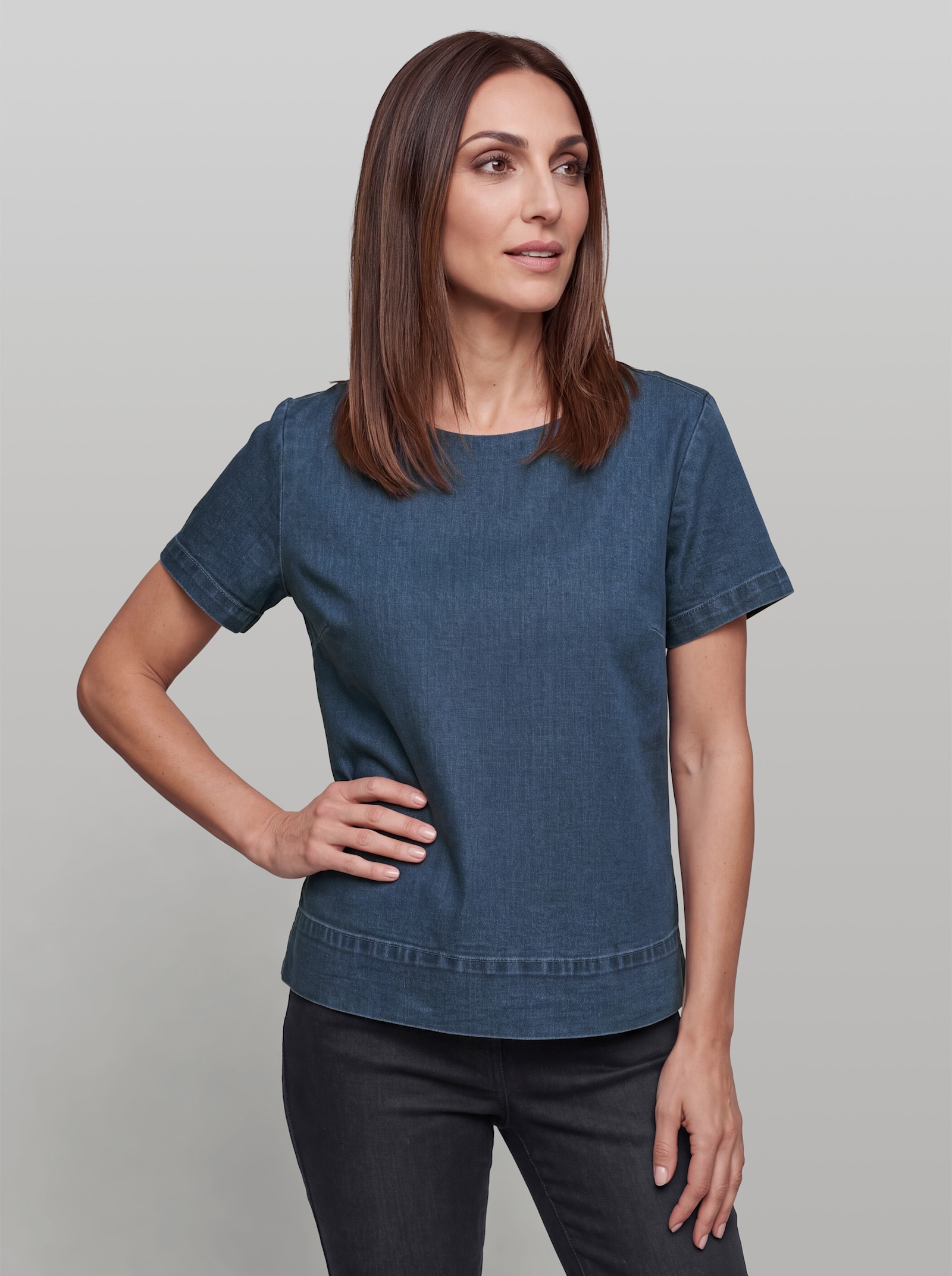 heine Kurzarm-Bluse mit Seitenschlitzen - blue-bleached