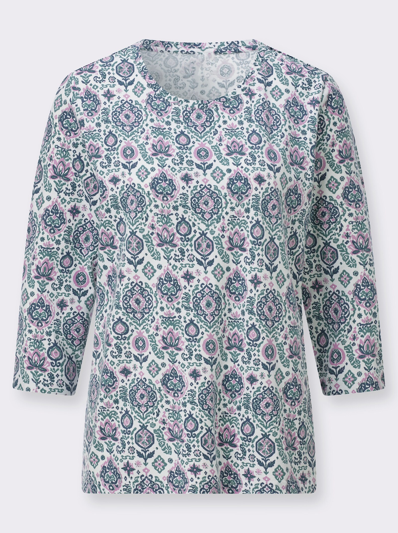 Print-Shirt in ornamentalem Dessin - ecru-rauchblau-bedruckt