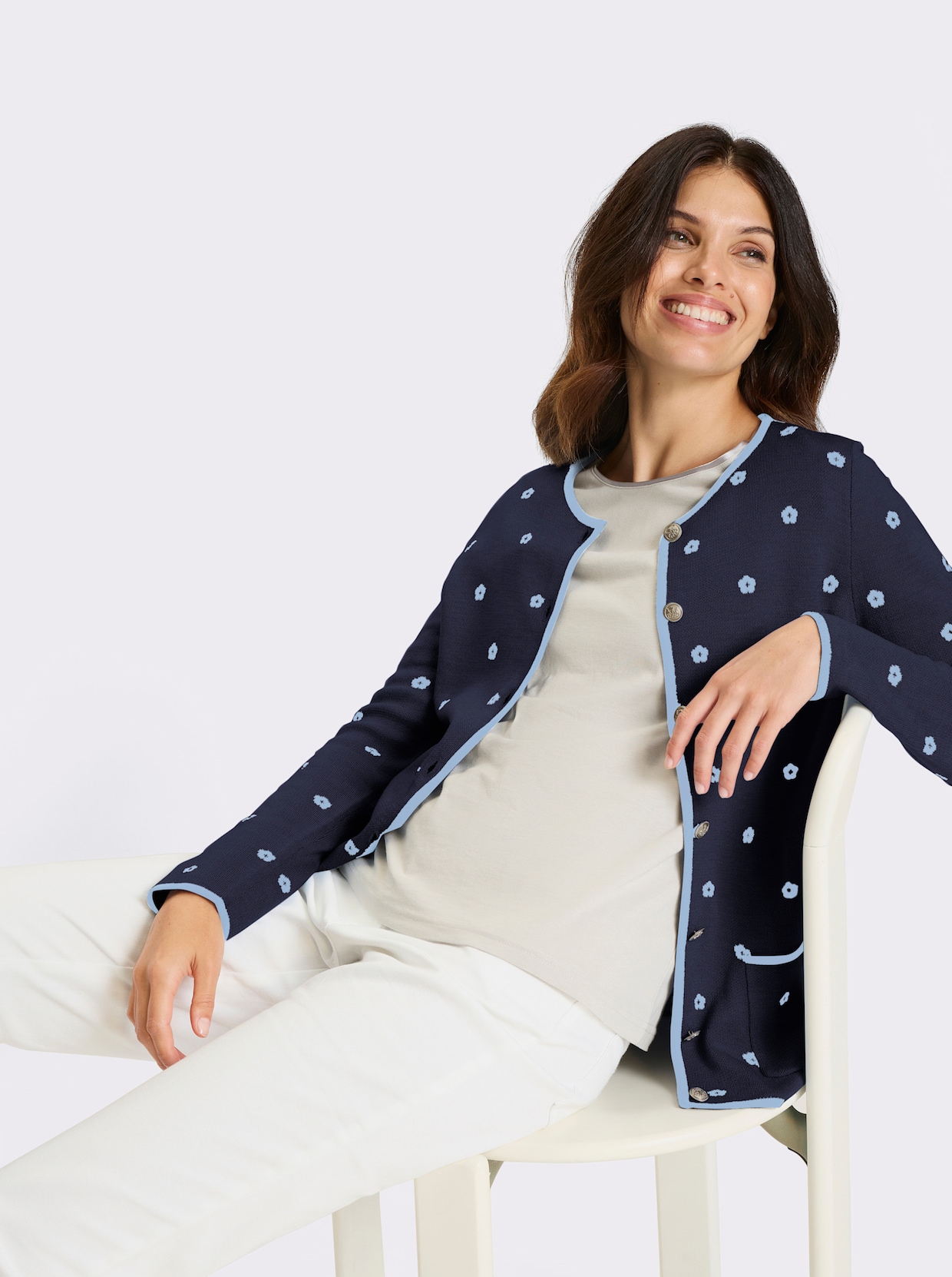 Jacquardstrickjacke - marine-himmelblau