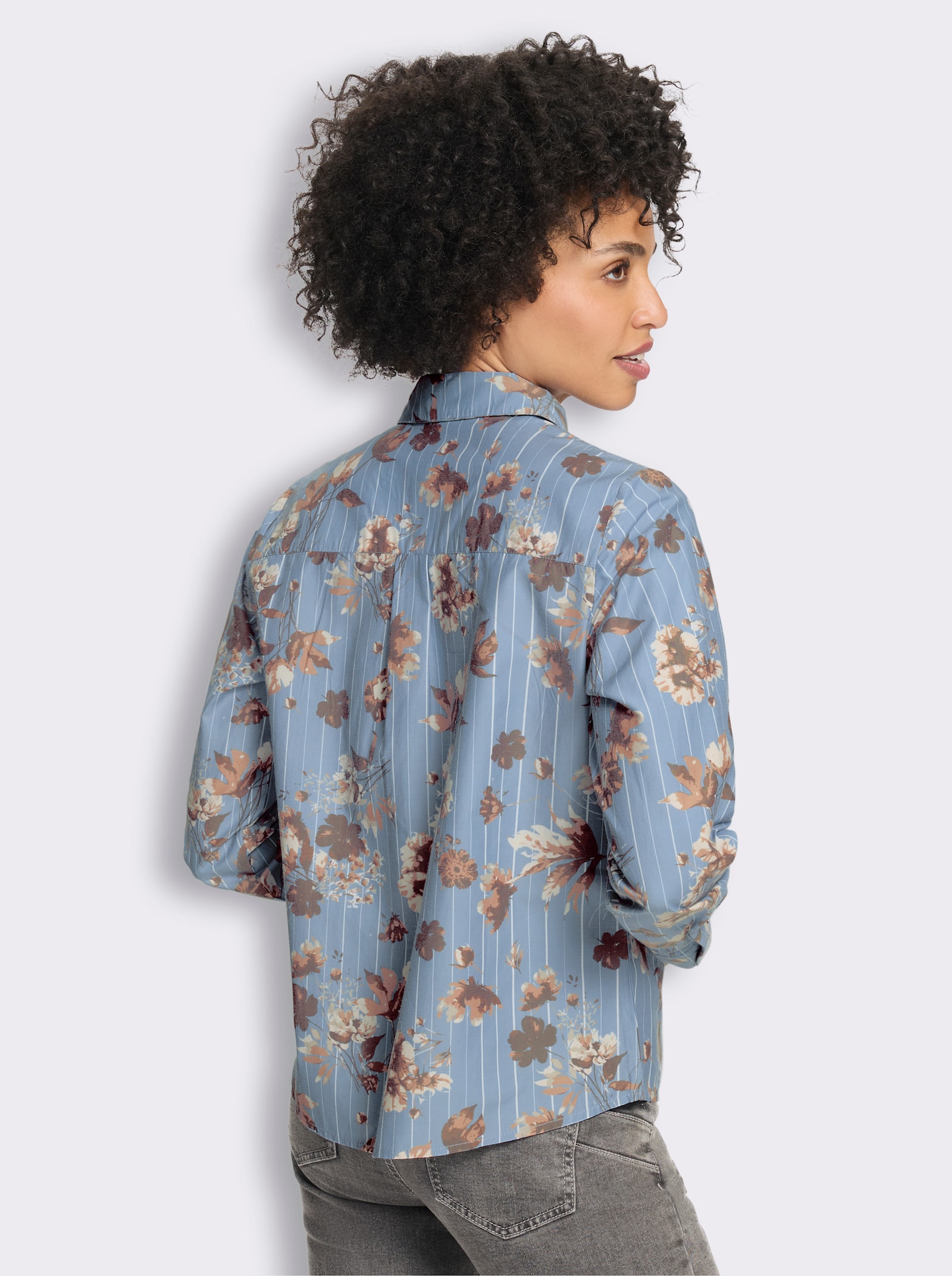 heine Druckbluse mit Blumenmuster - bleu-ecru-gestreift