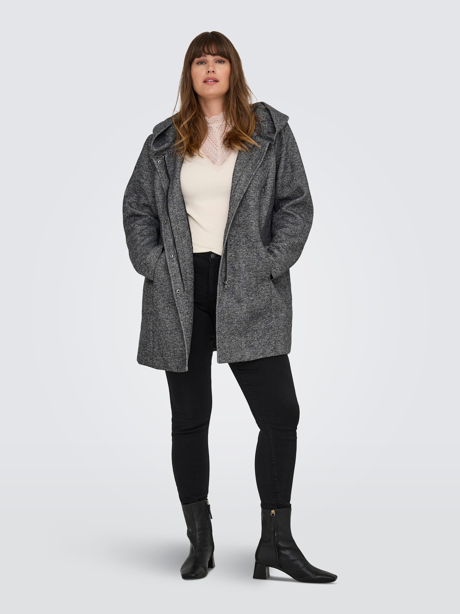 ONLY CARMAKOMA Kurzmantel - dark grey melange