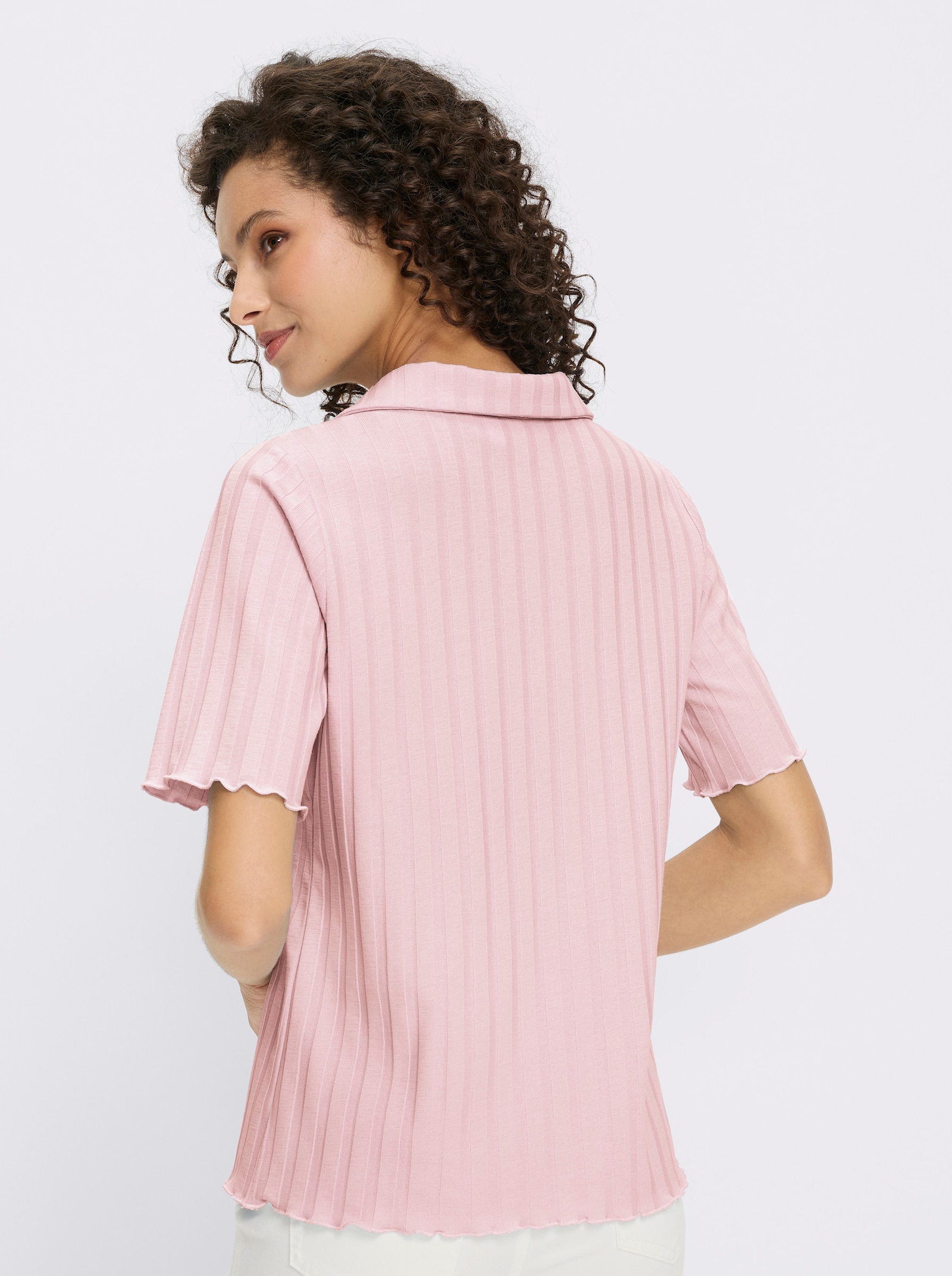 heine Kurzarmshirt mit Wellenkanten - hellrosé