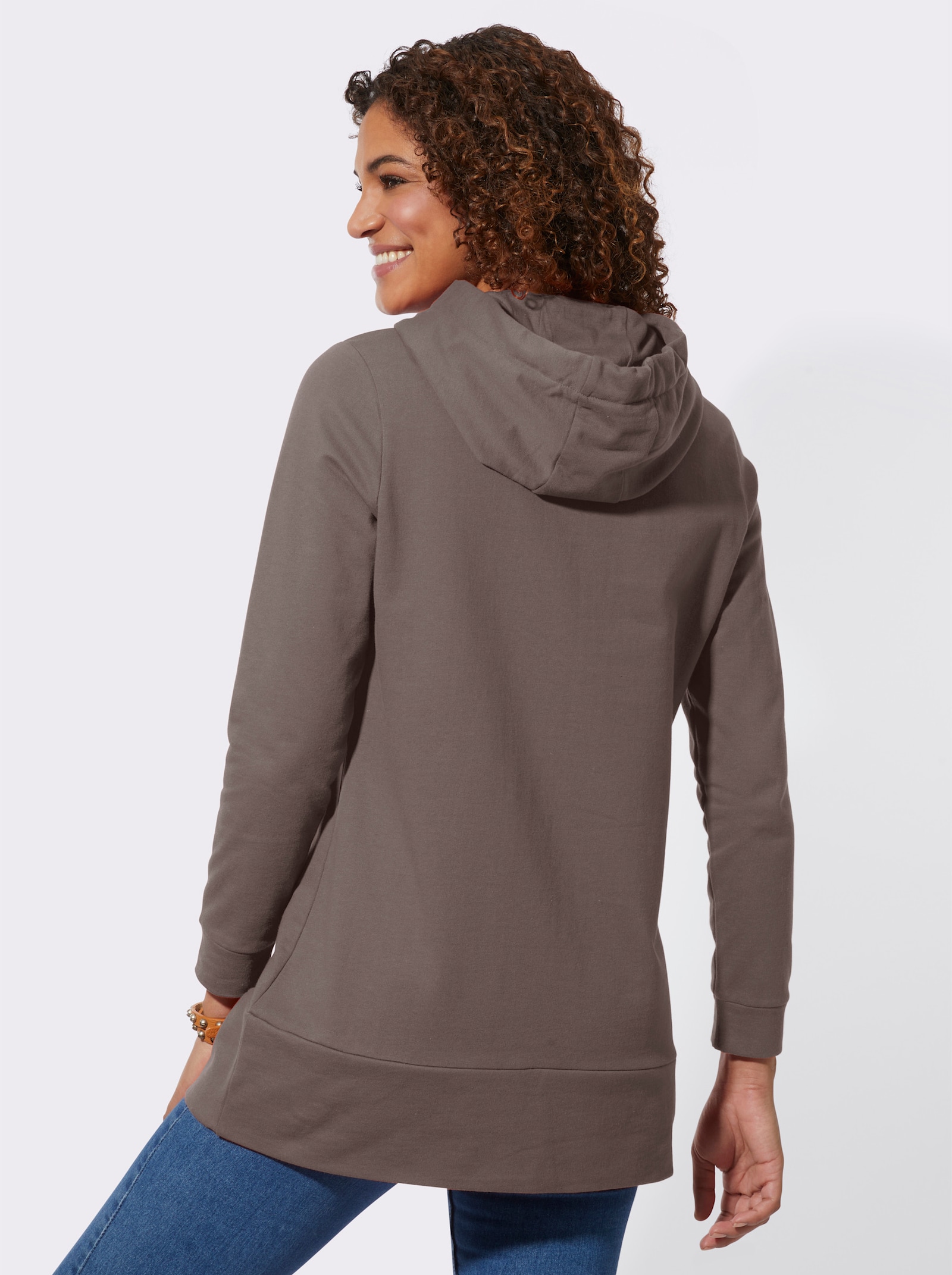 Longsweatshirt mit Kapuze - dunkeltaupe
