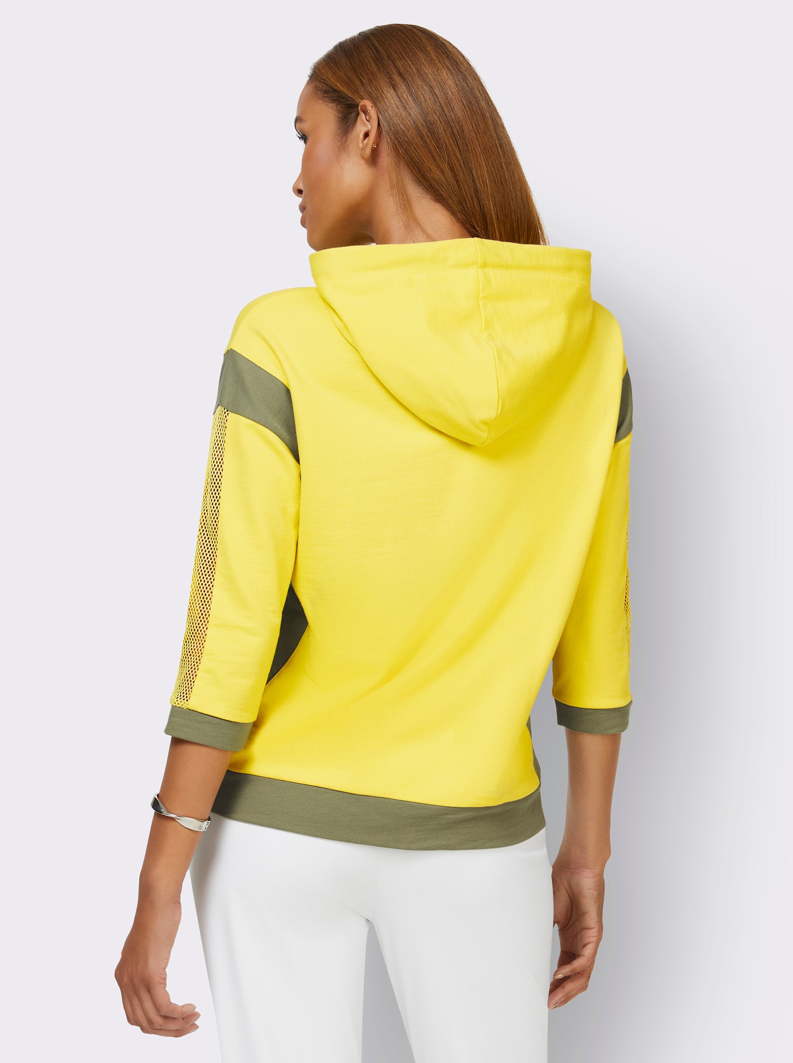 Kapuzensweatshirt mit Netz-Einsätzen - limone-goldfarben-bedruckt
