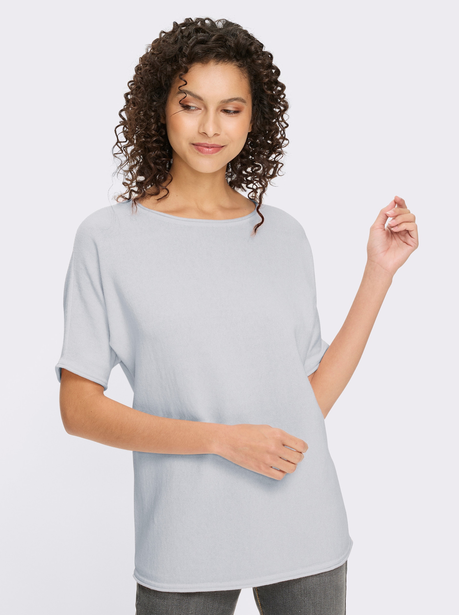 heine Kurzarmpullover mit Rollkanten - hellblau