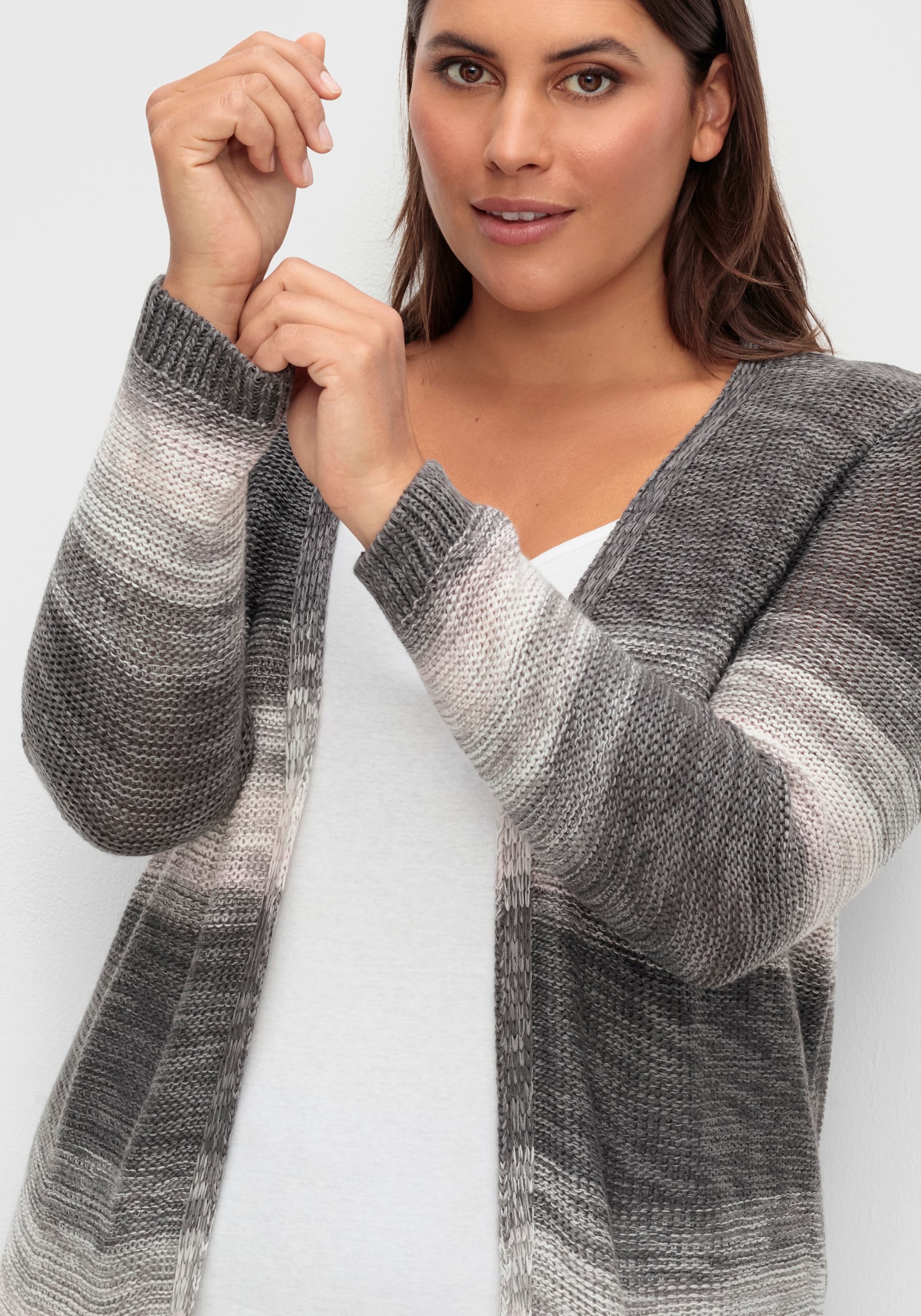 Strickjacke in langer, offener Form - grau-rosé