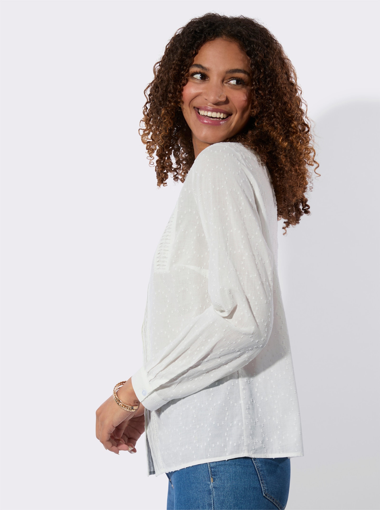 Spitzenbluse mit Biesenverzierungen - ecru