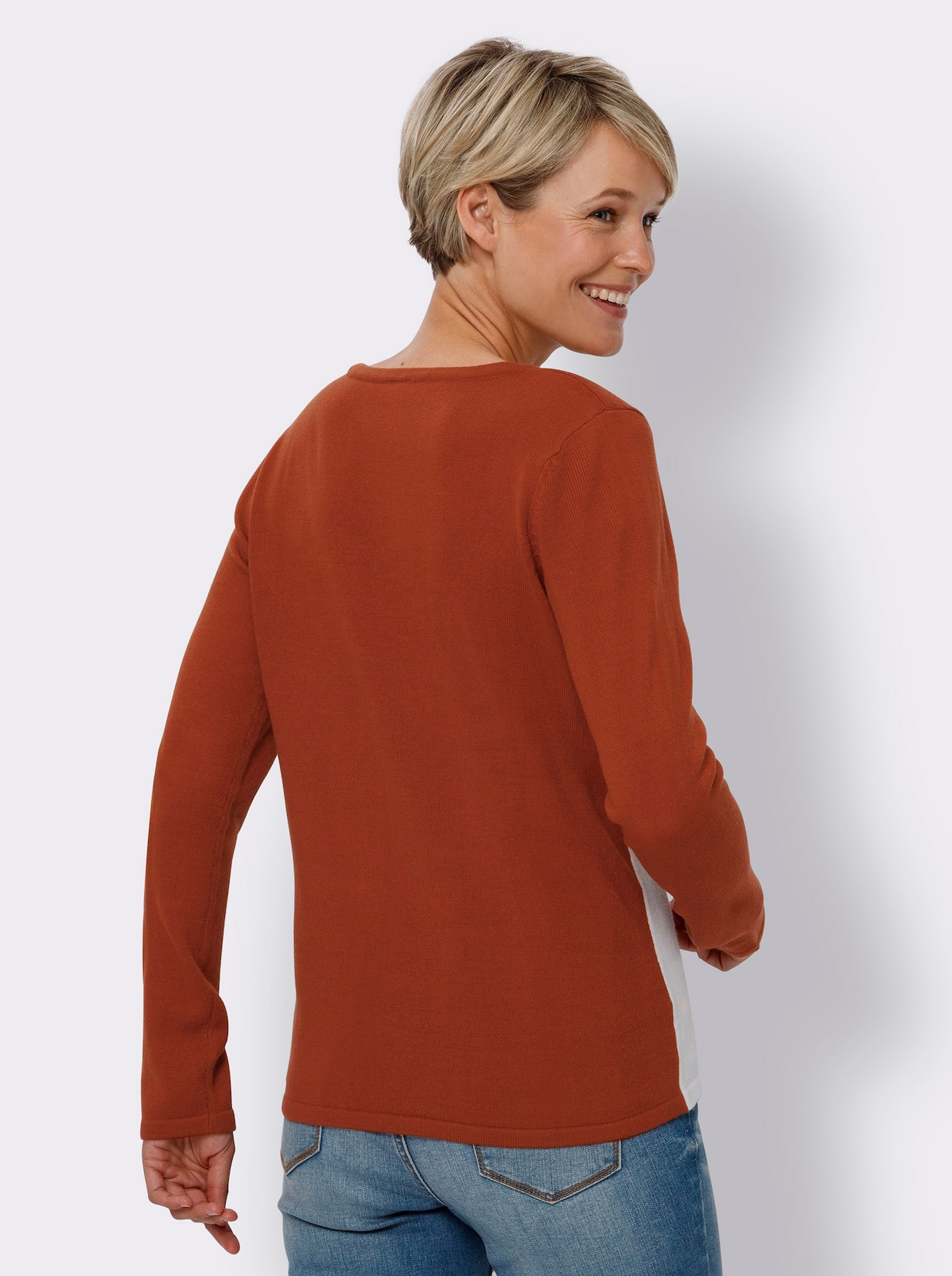 Pullover met lange mouwen - roestrood/ecru gedessineerd