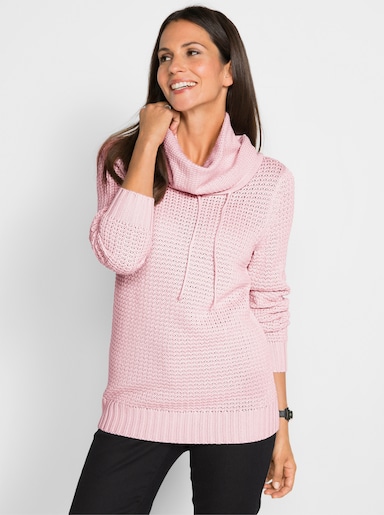 Rollkragenpullover mit Struktur-Strickmuster - hellrosé