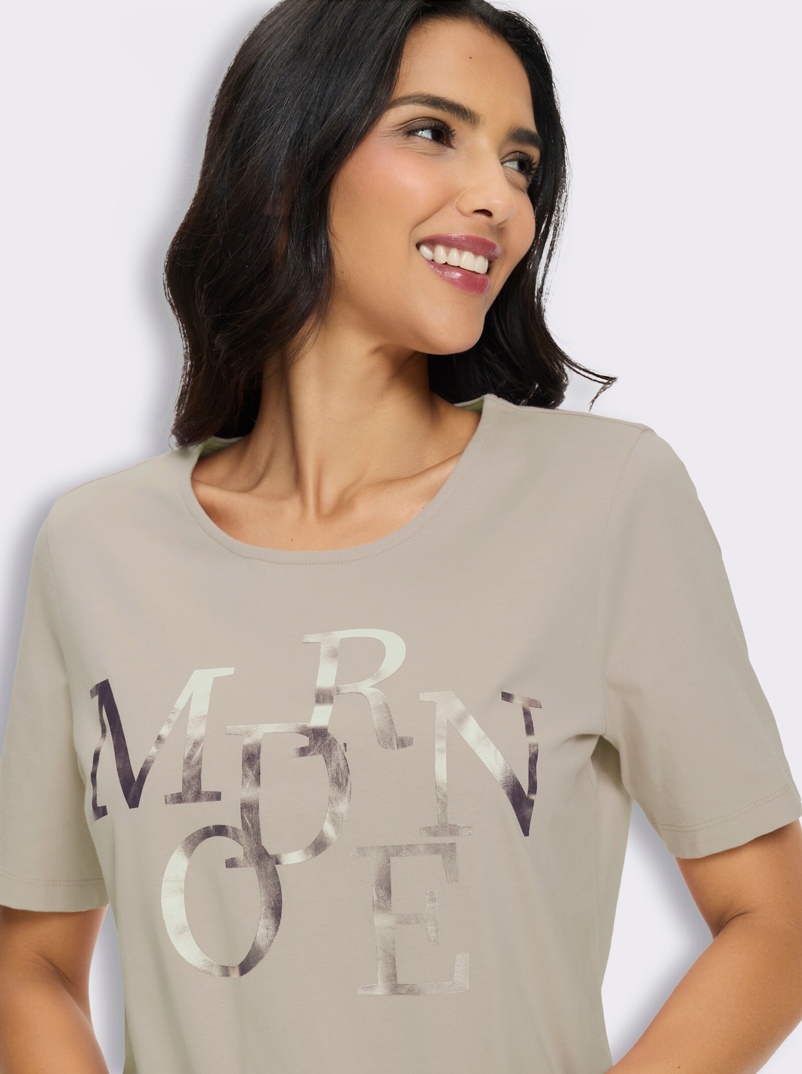 Kurzarmshirt mit Lettering-Folienprint - hellgrau