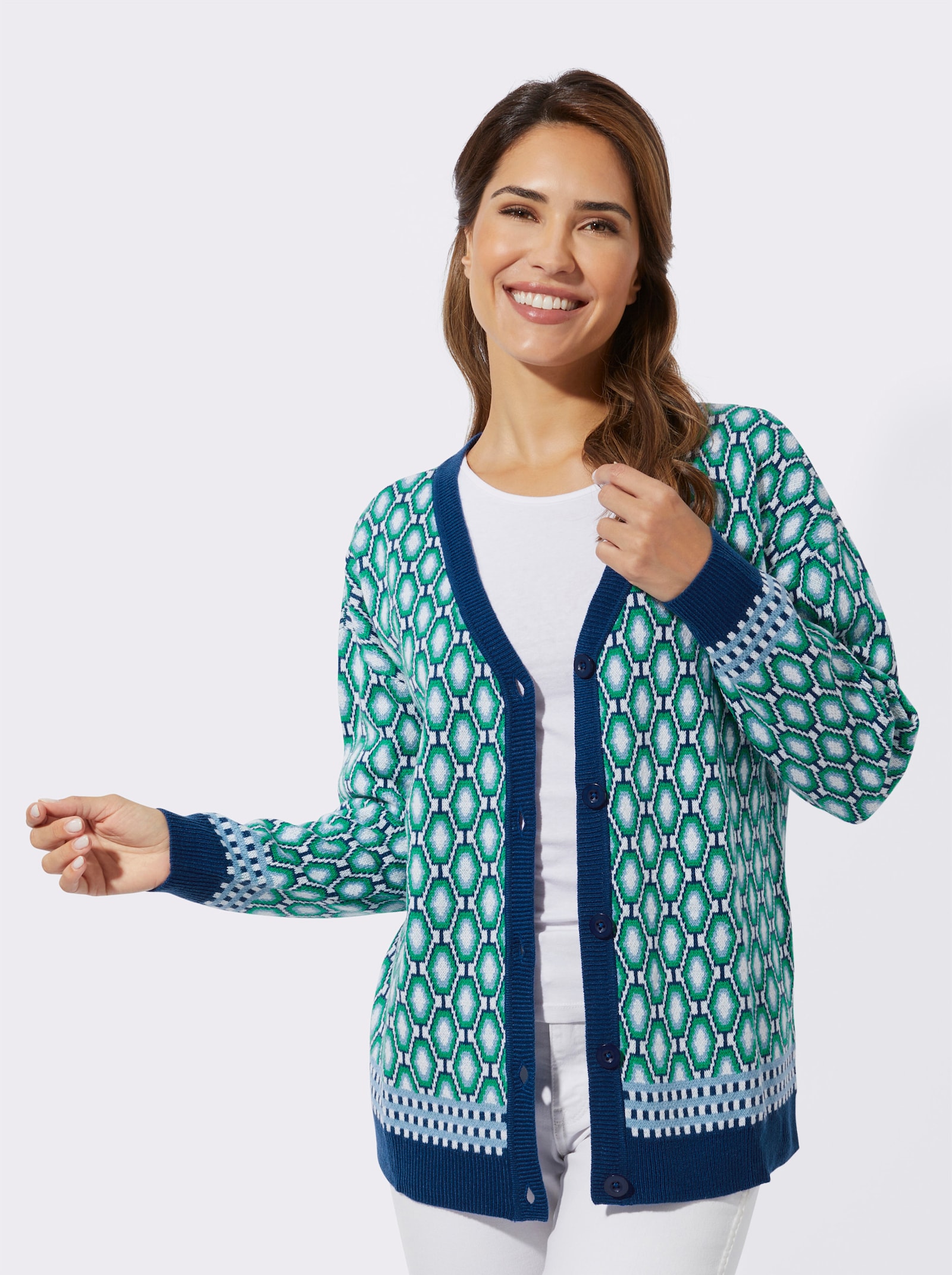 Vest van jacquard met minimalistisch patroon - koningsblauw/grasgroen gedessineerd