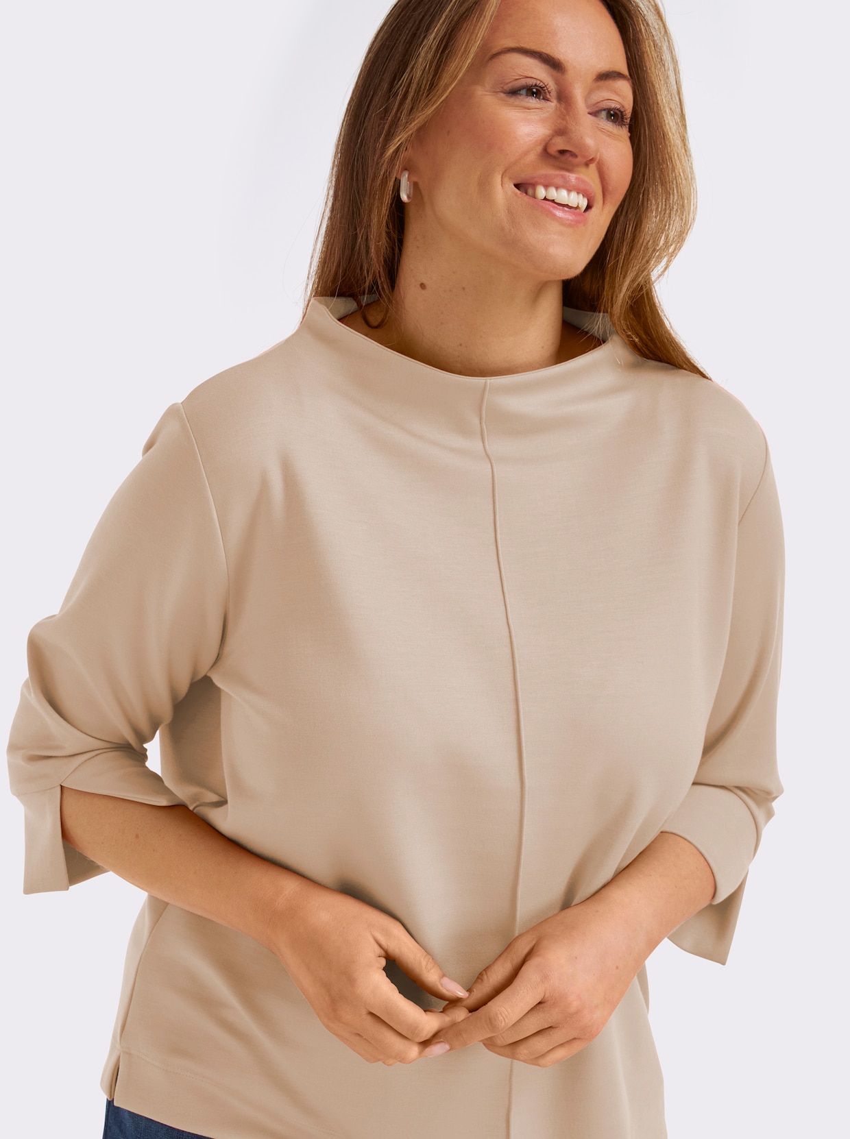 Stehkragenshirt mit 3/4-Ärmeln - sand