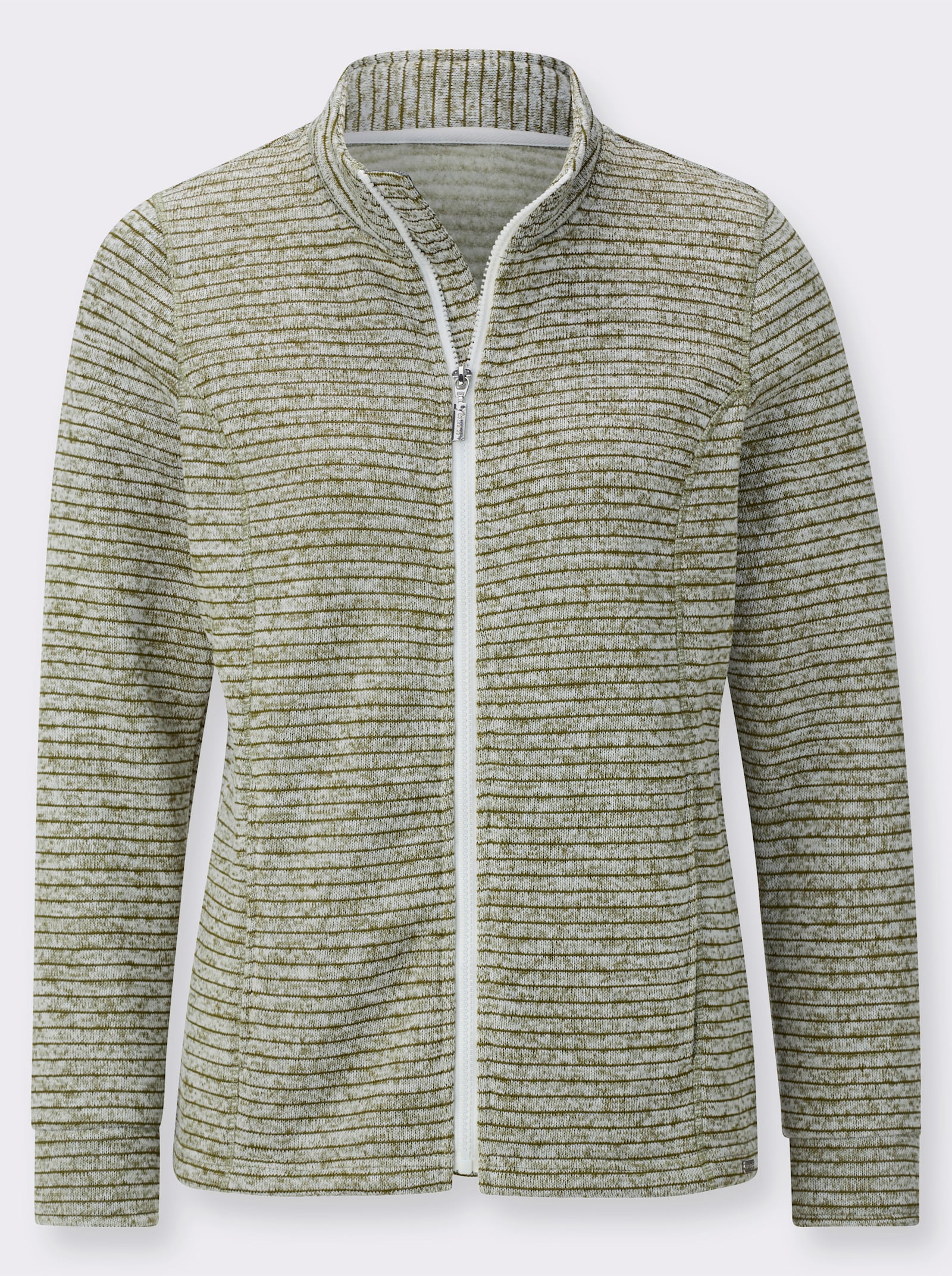 Strickfleecejacke mit Nahttaschen - schilf-meliert