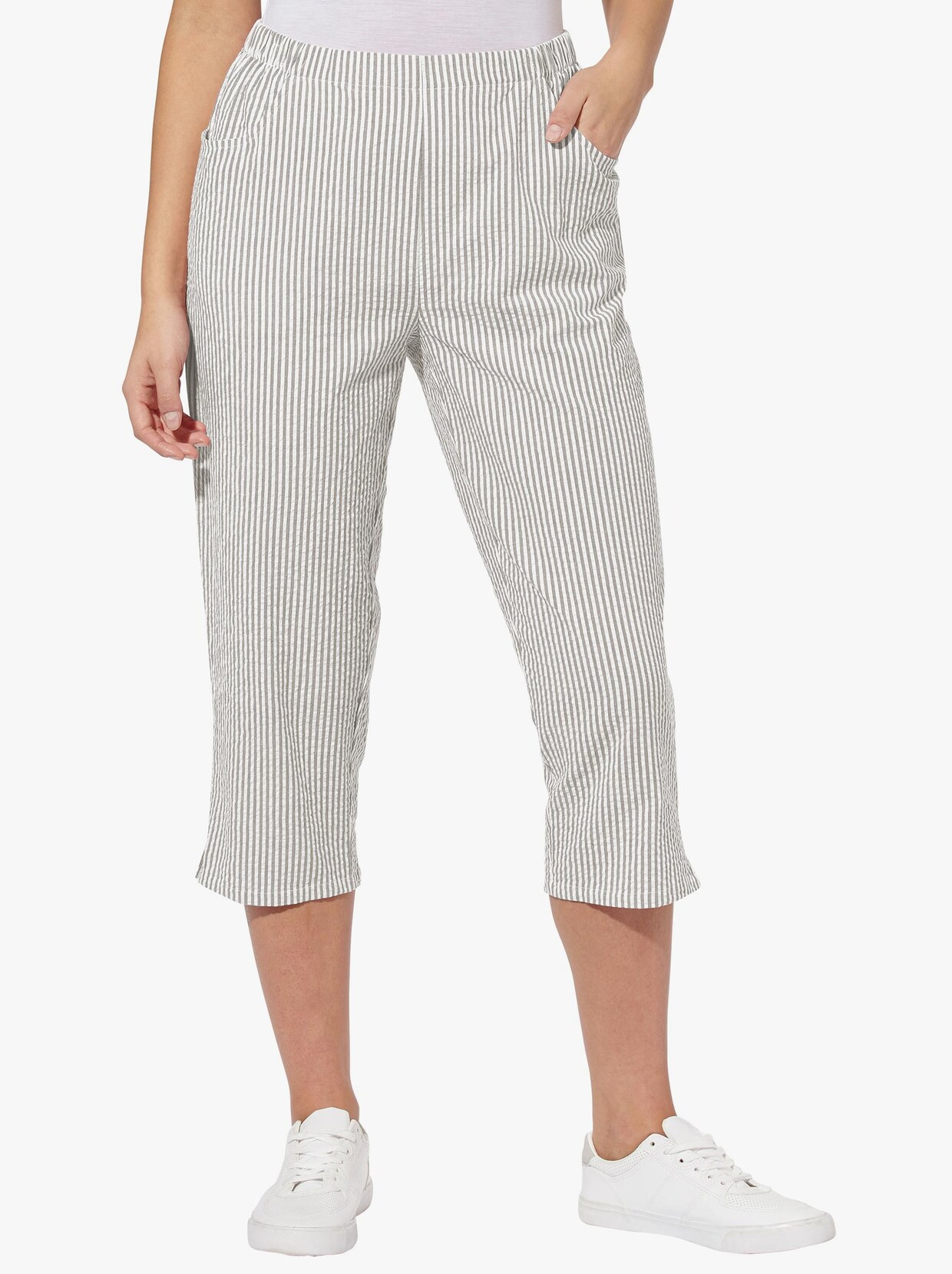 Caprihose - taupe-gestreift
