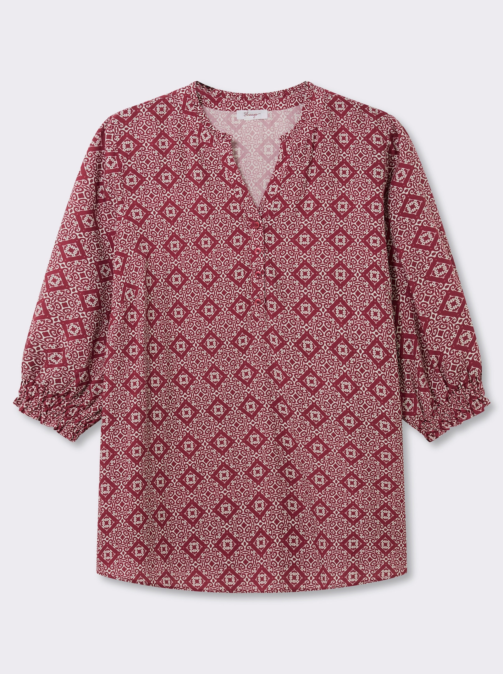 sheego Tunika mit Ornamentprint - ecru-bordeaux-bedruckt