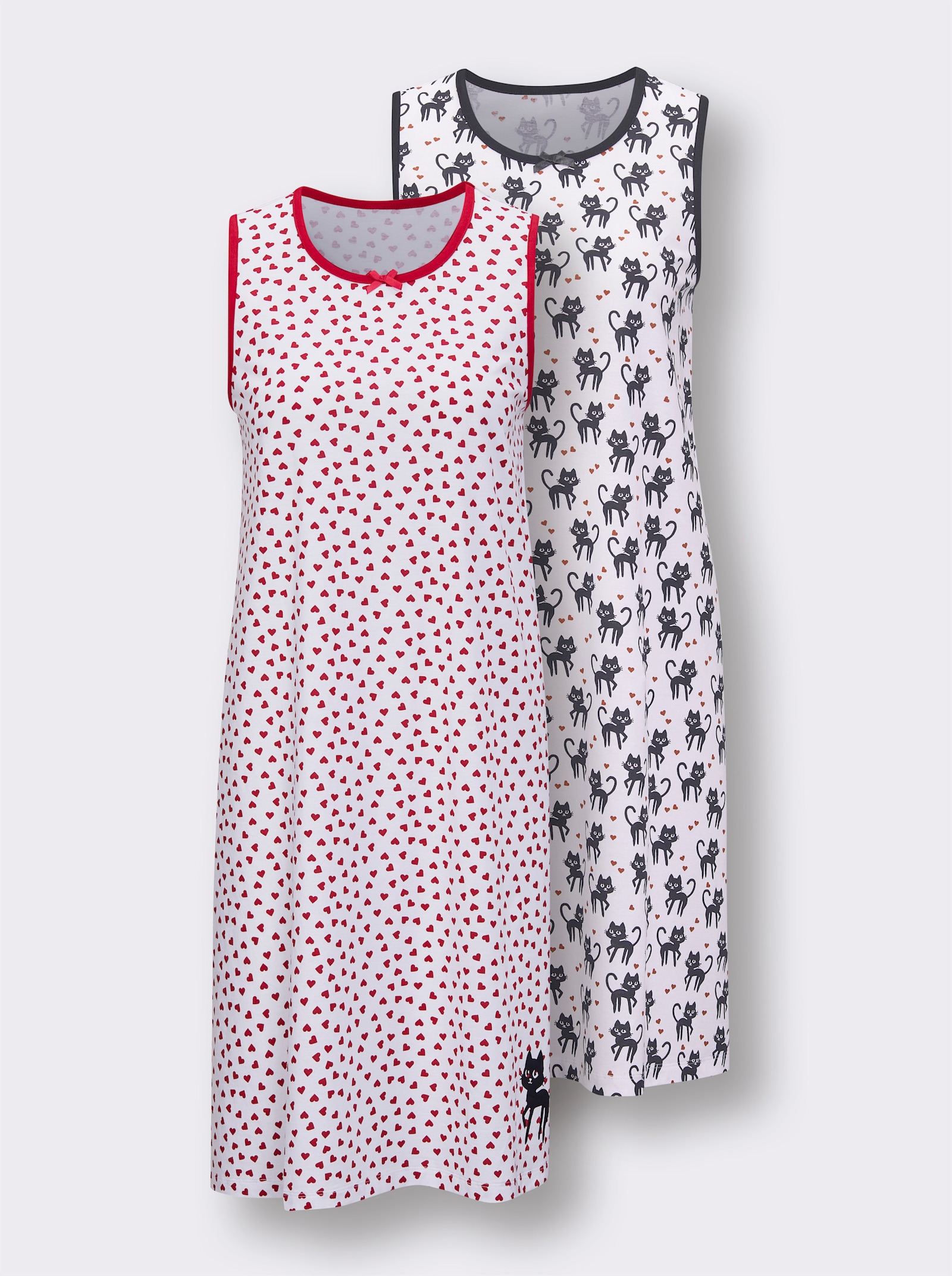 wäschepur Slaapshirts Met print rondom en contrastpaspel - wit/zwart bedrukt + wit/rood bedrukt