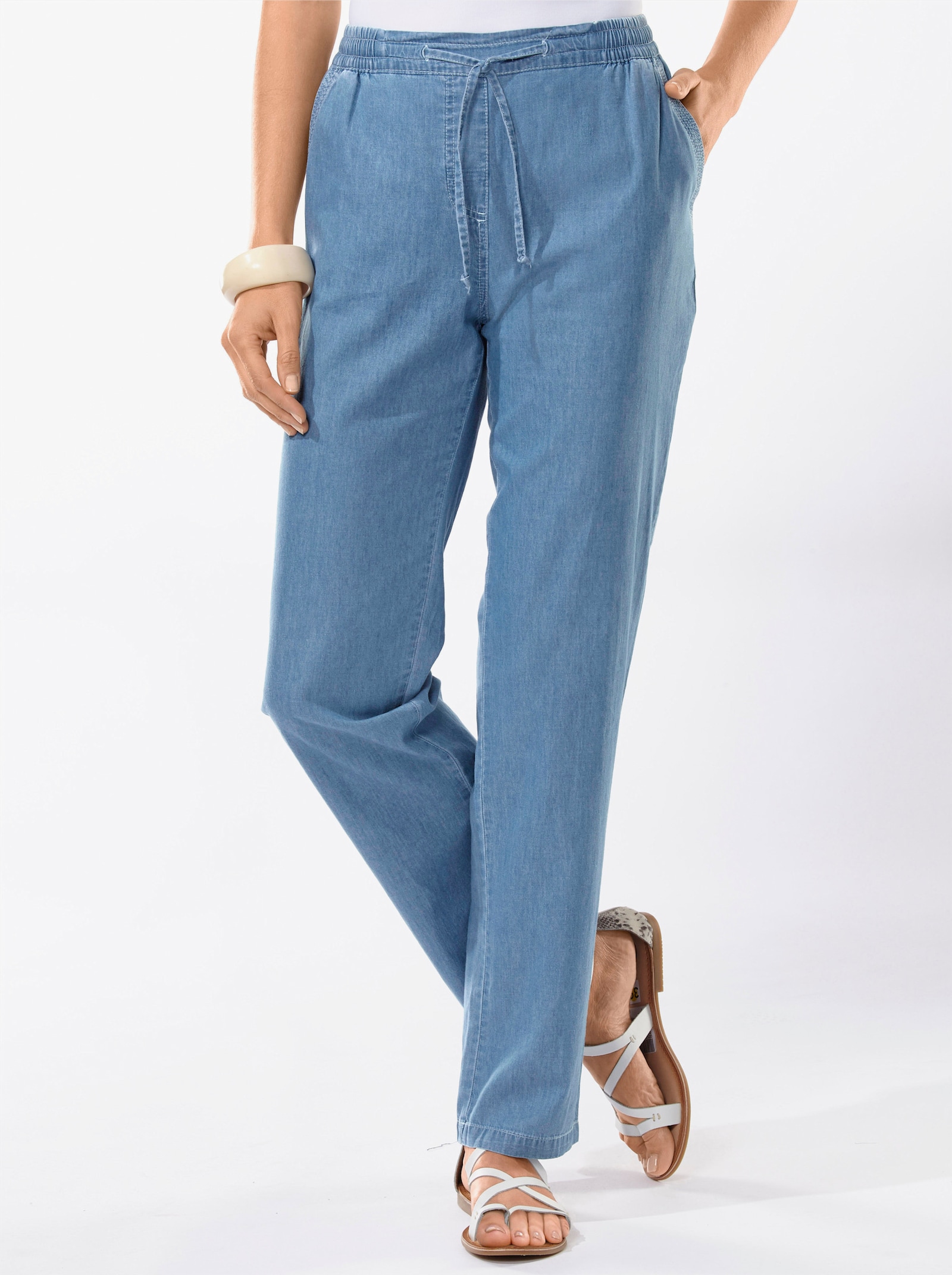 Nohavice Palazzo,džínsovina - bielená modrá