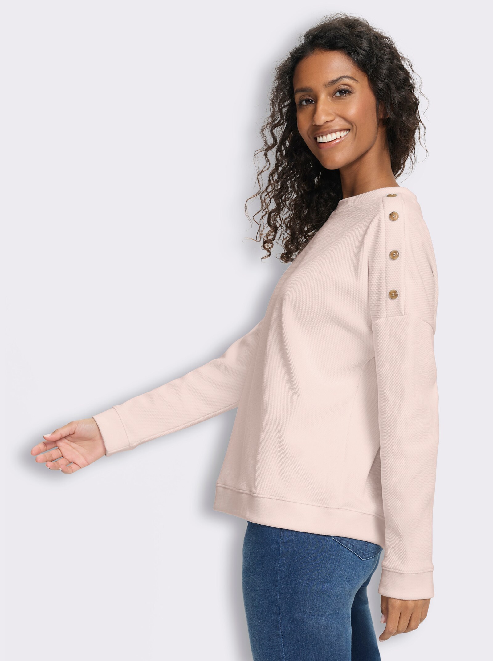 heine Langarmshirt mit Waffelstruktur - puder