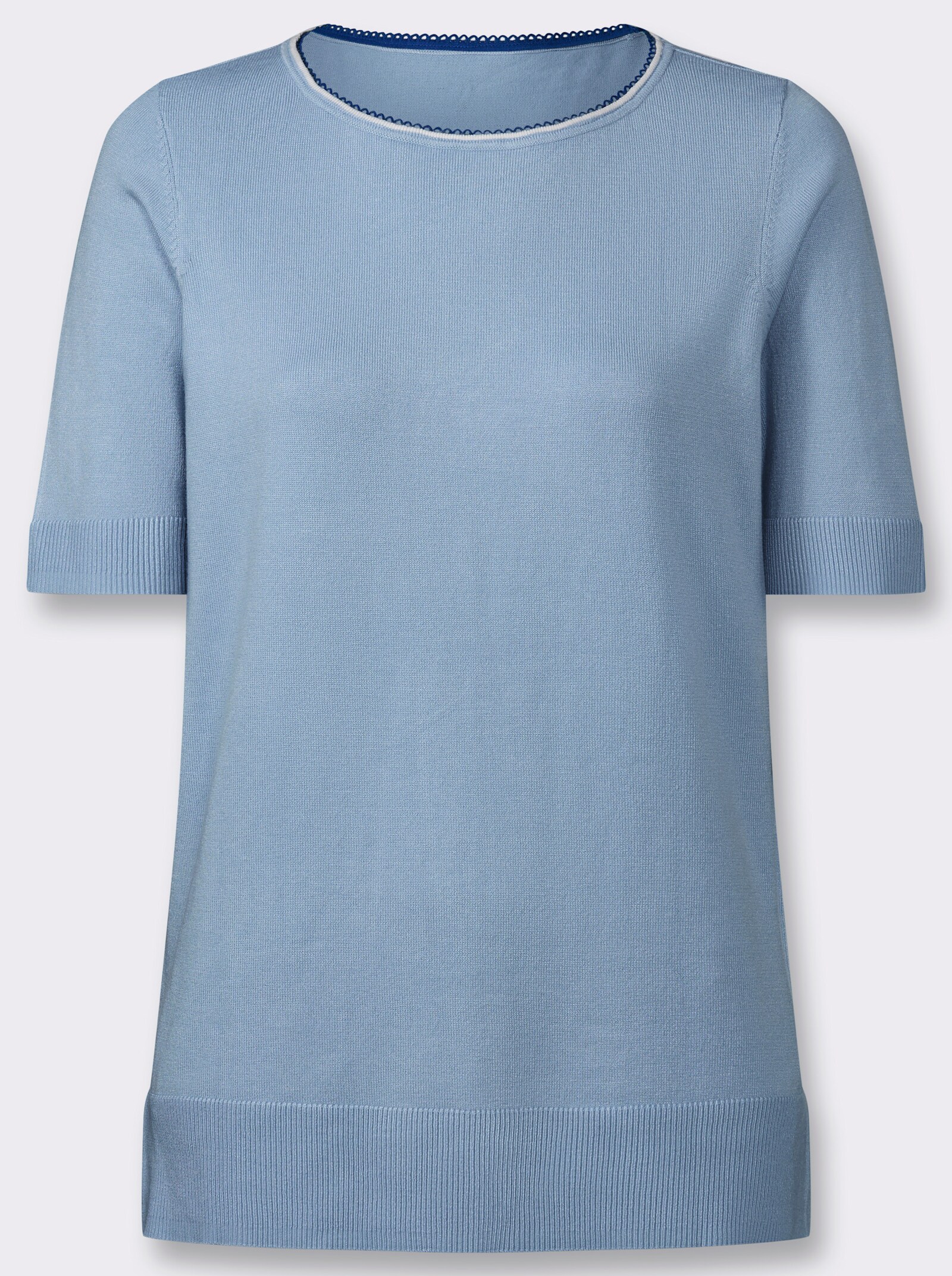 Pullover mit Häkelborte - eisblau-ecru