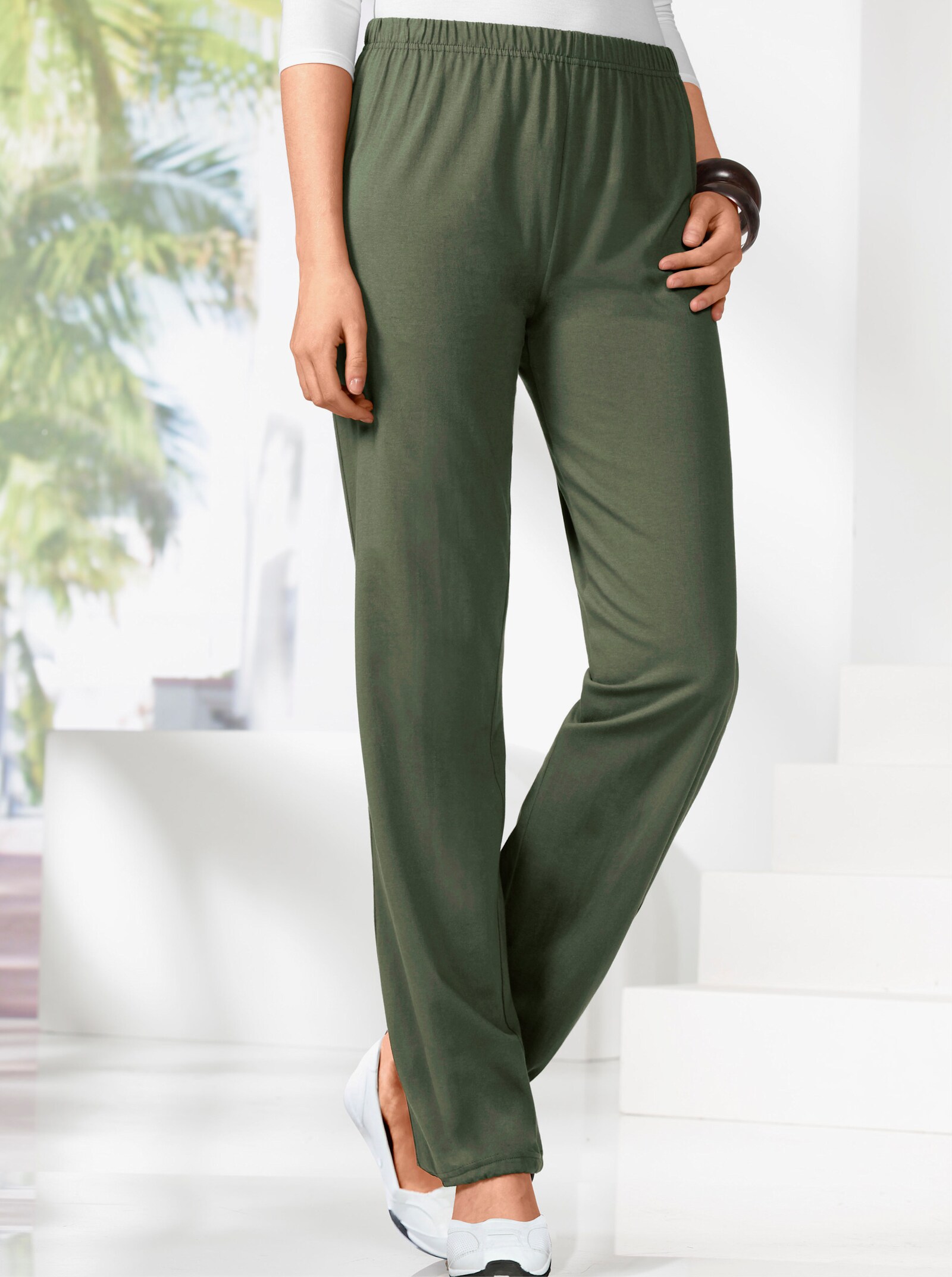 Jerseyhose mit Band am Saum - oliv