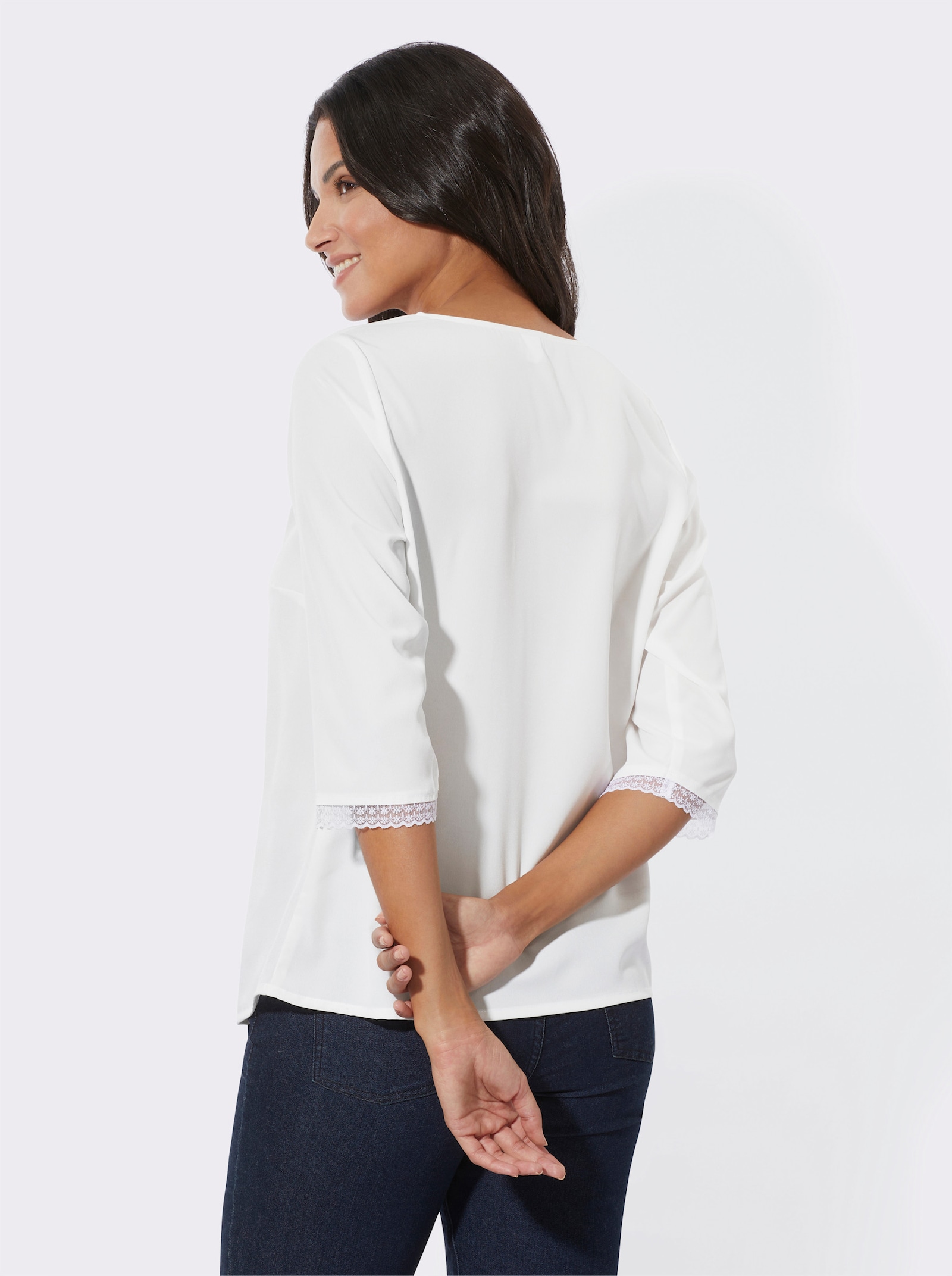 Spitzenbluse mit V-Ausschnitt - weiß