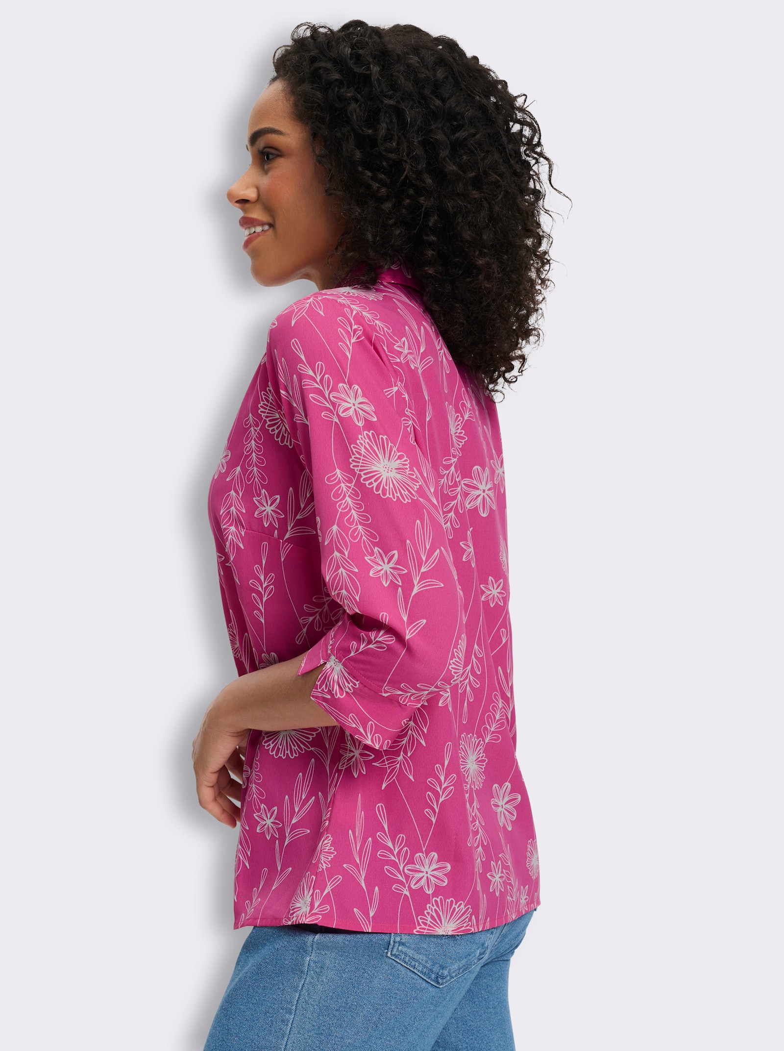 Schlupfbluse im floralen Dessin - fuchsia-ecru-bedruckt