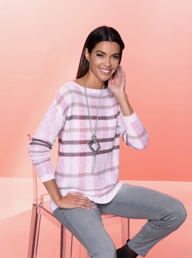 heine Pullover - ecru/pink geruit