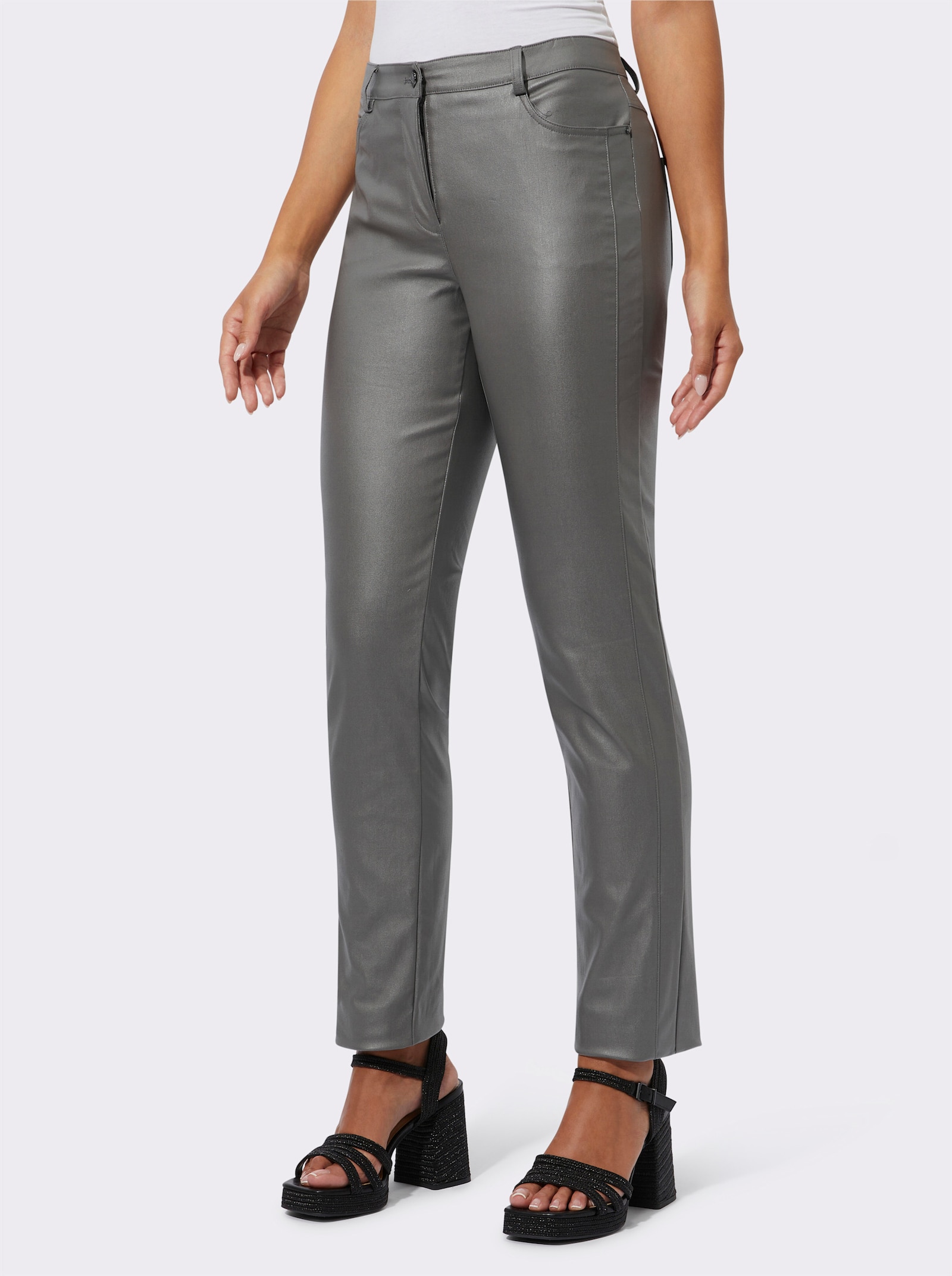 Pantalon 5 poches en synthétique - anthracite