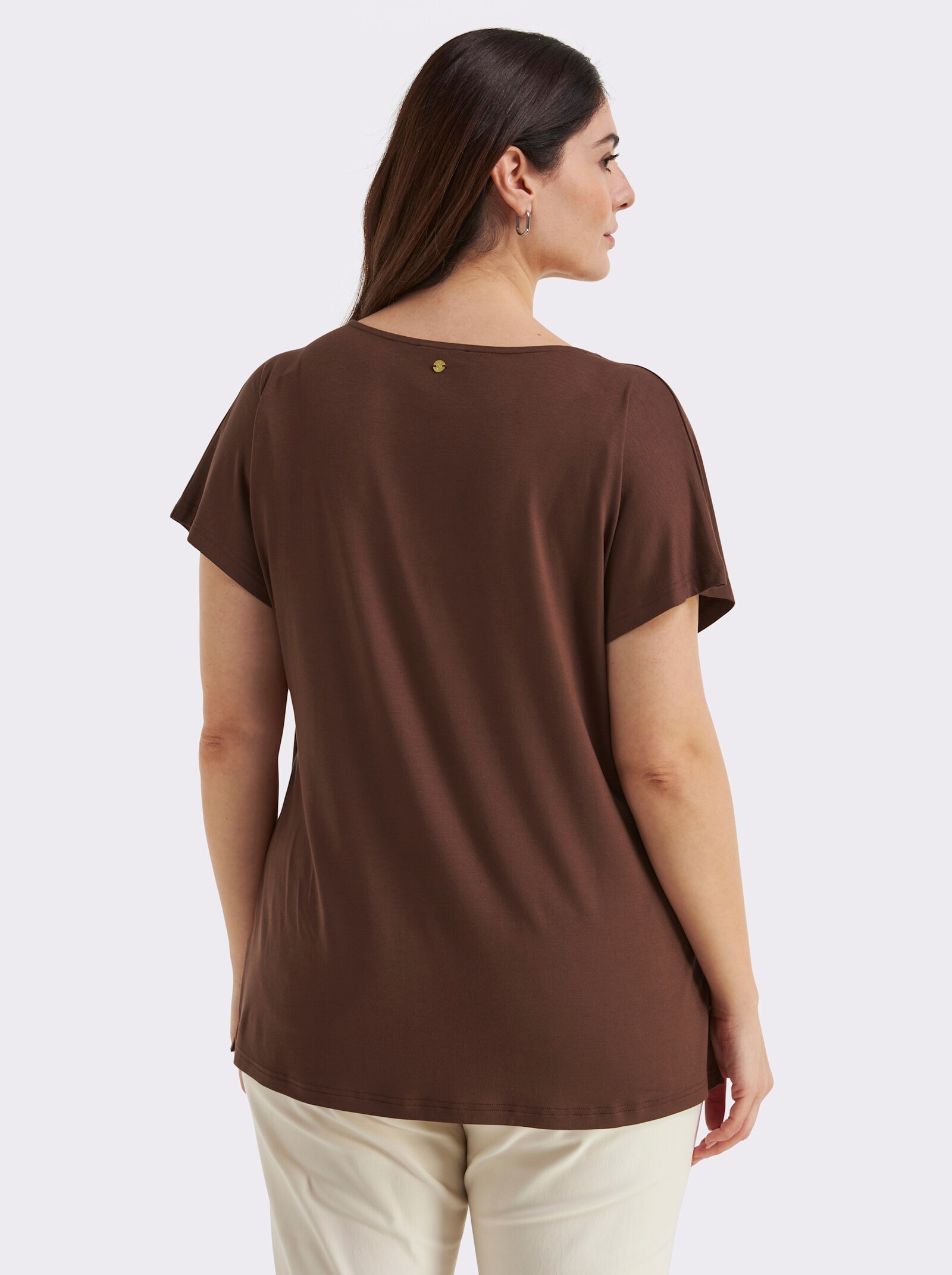 sheego Wasserfallshirt mit überschnittenen Ärmeln - schoko