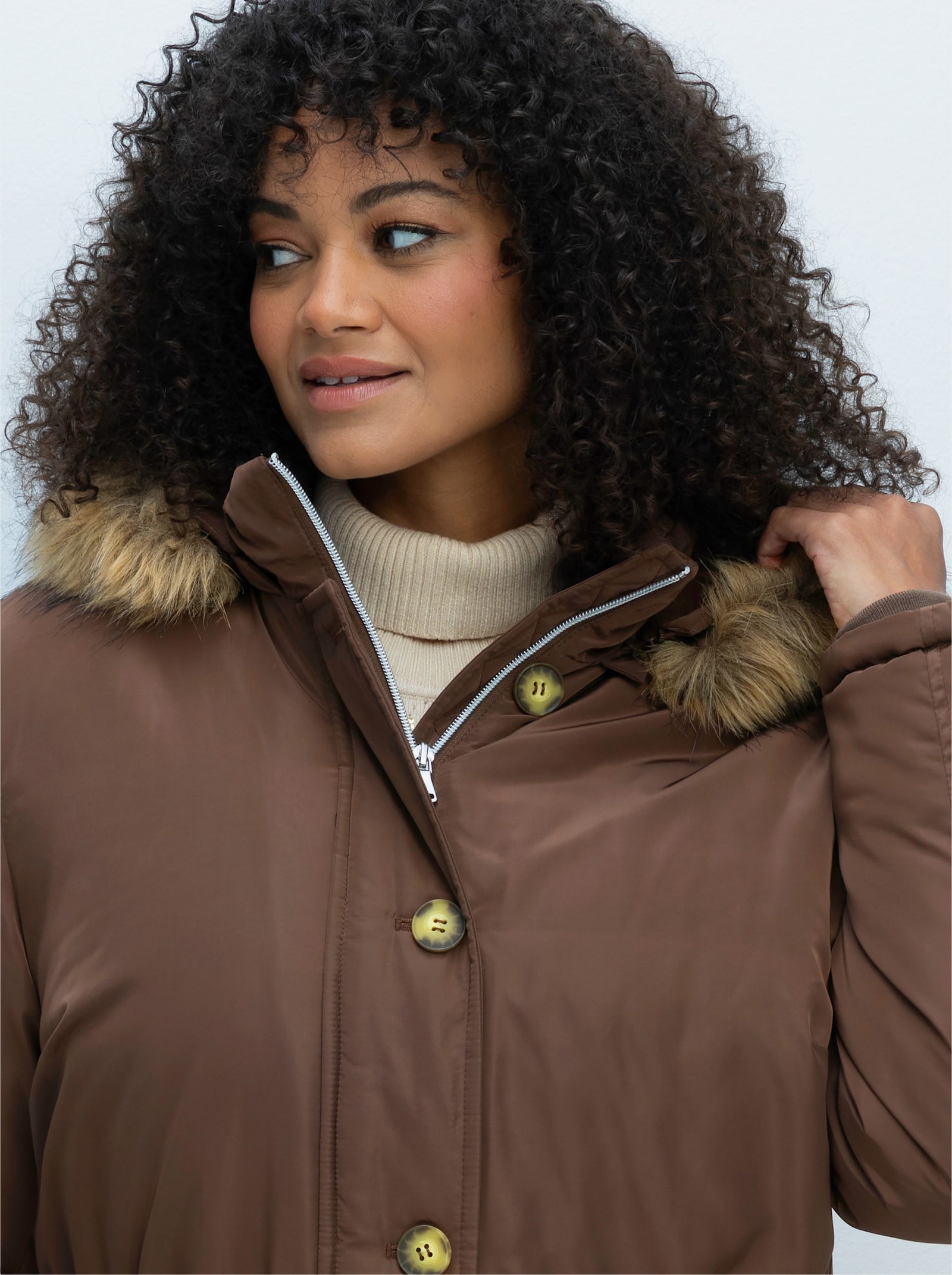 sheego Parka mit gefütterter Kapuze - schoko