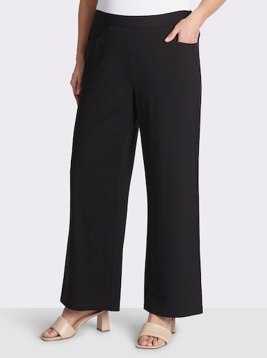 sheego Pantalon avec jambes larges, en interlock - noir