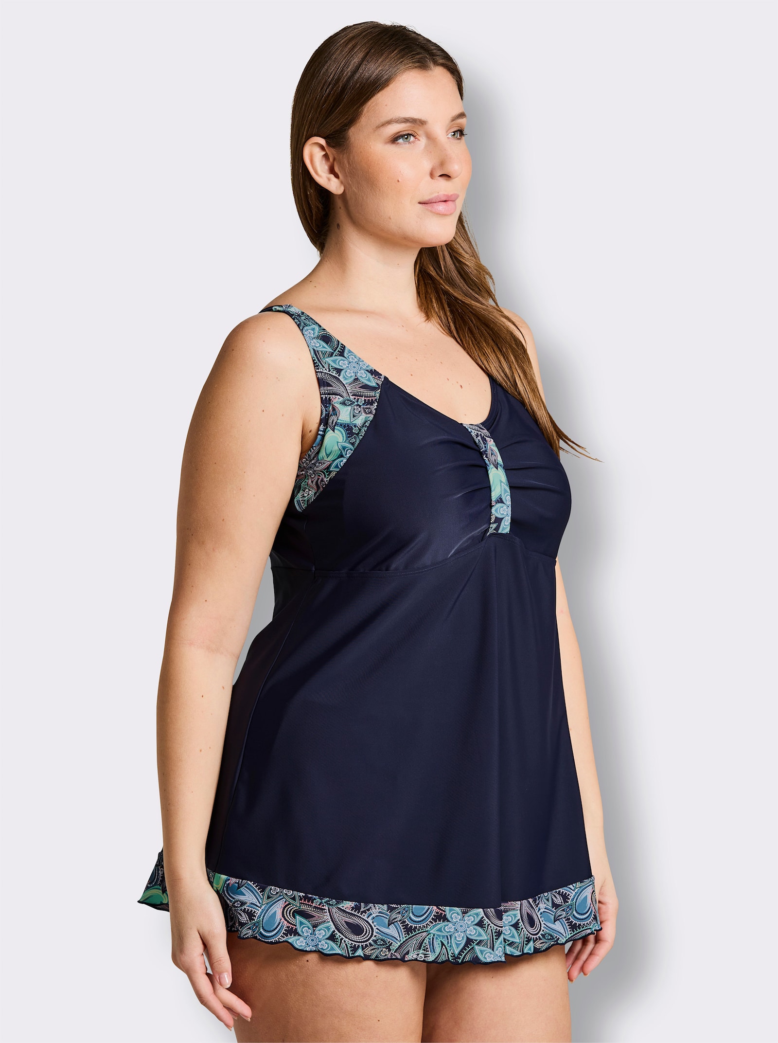 feel good Tankini-Oberteil in A-Linie - marine-smaragd-bedruckt