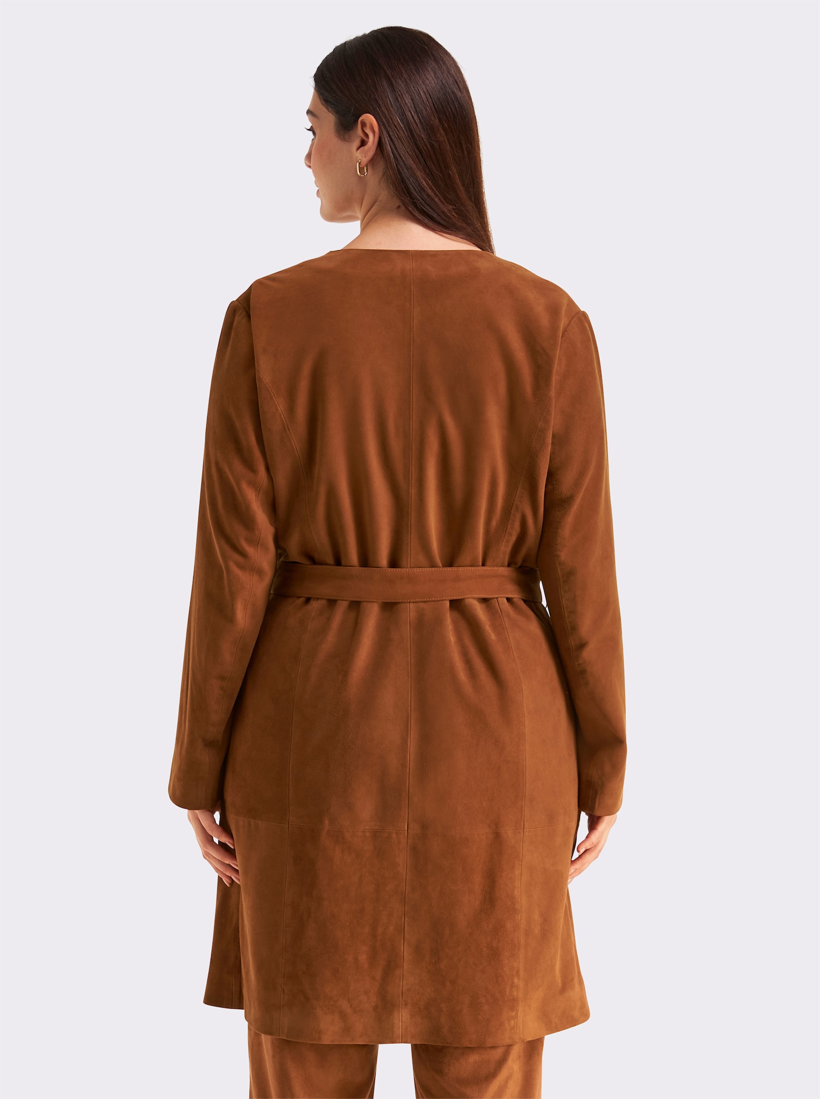 sheego Ledermantel aus Ziegenvelours - cognac