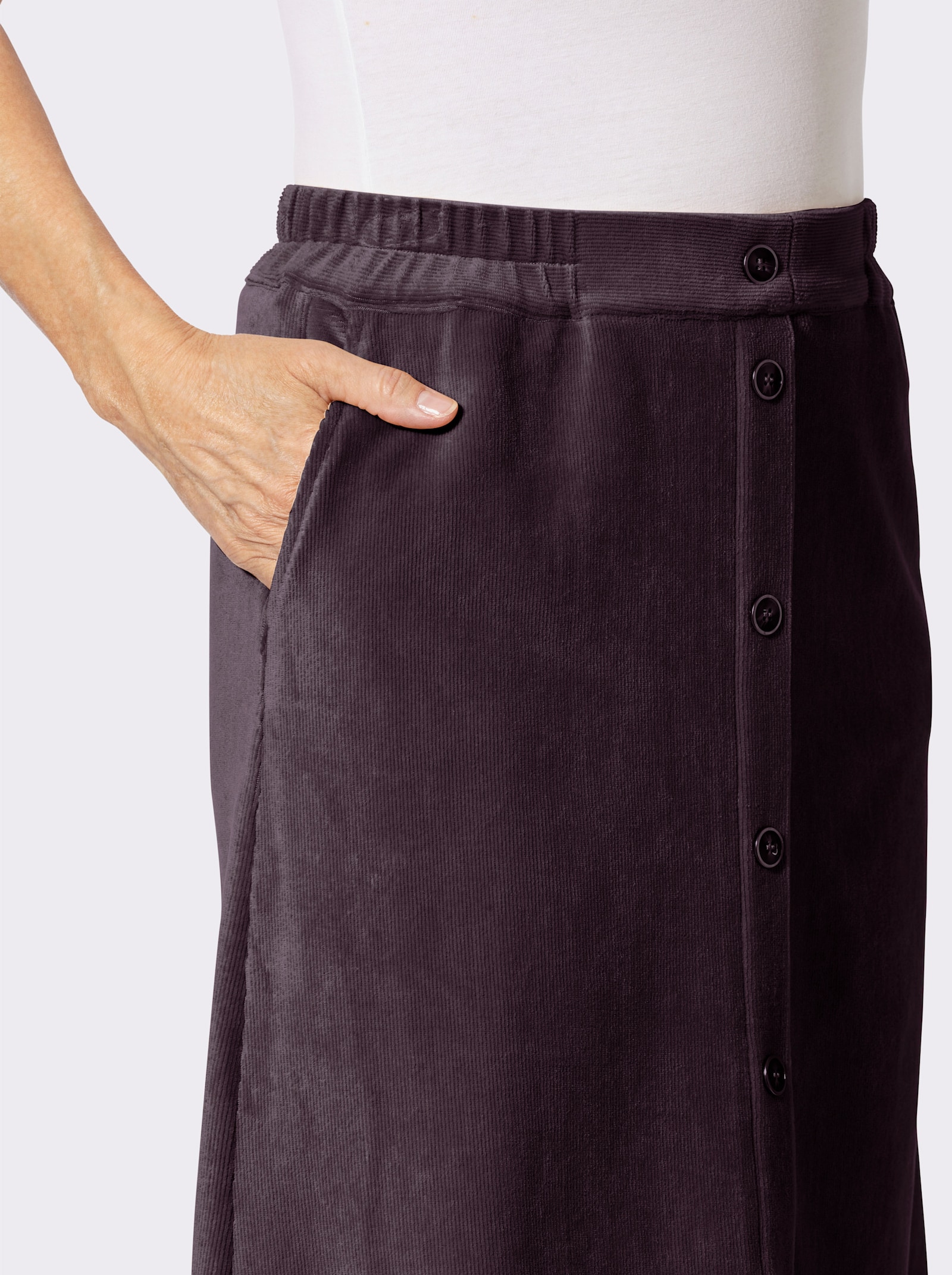 Cordrock mit imitierter Knopfleiste - aubergine