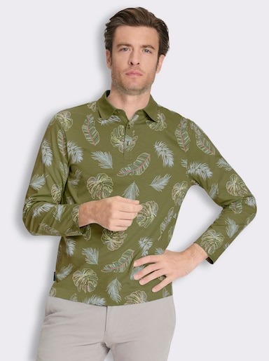 Marco Donati Langarmshirt aus Flammgarn - oliv-bedruckt