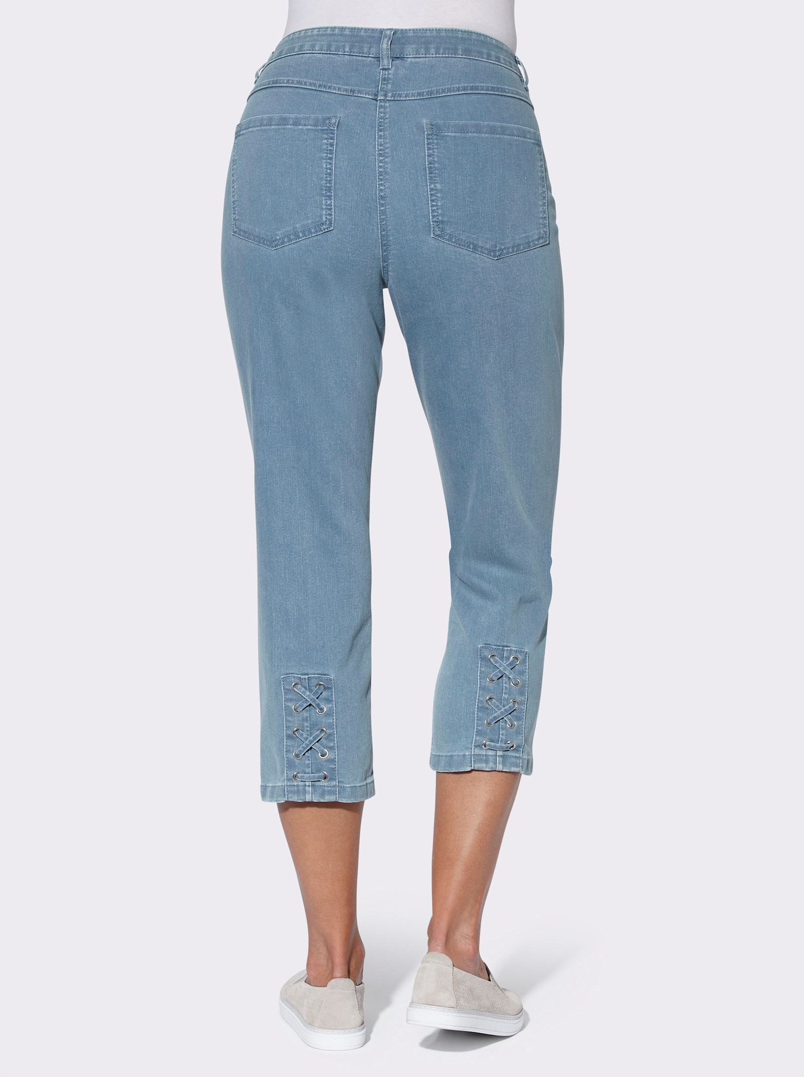 3/4-Jeans mit Bändchen-Verzierung - blue-bleached