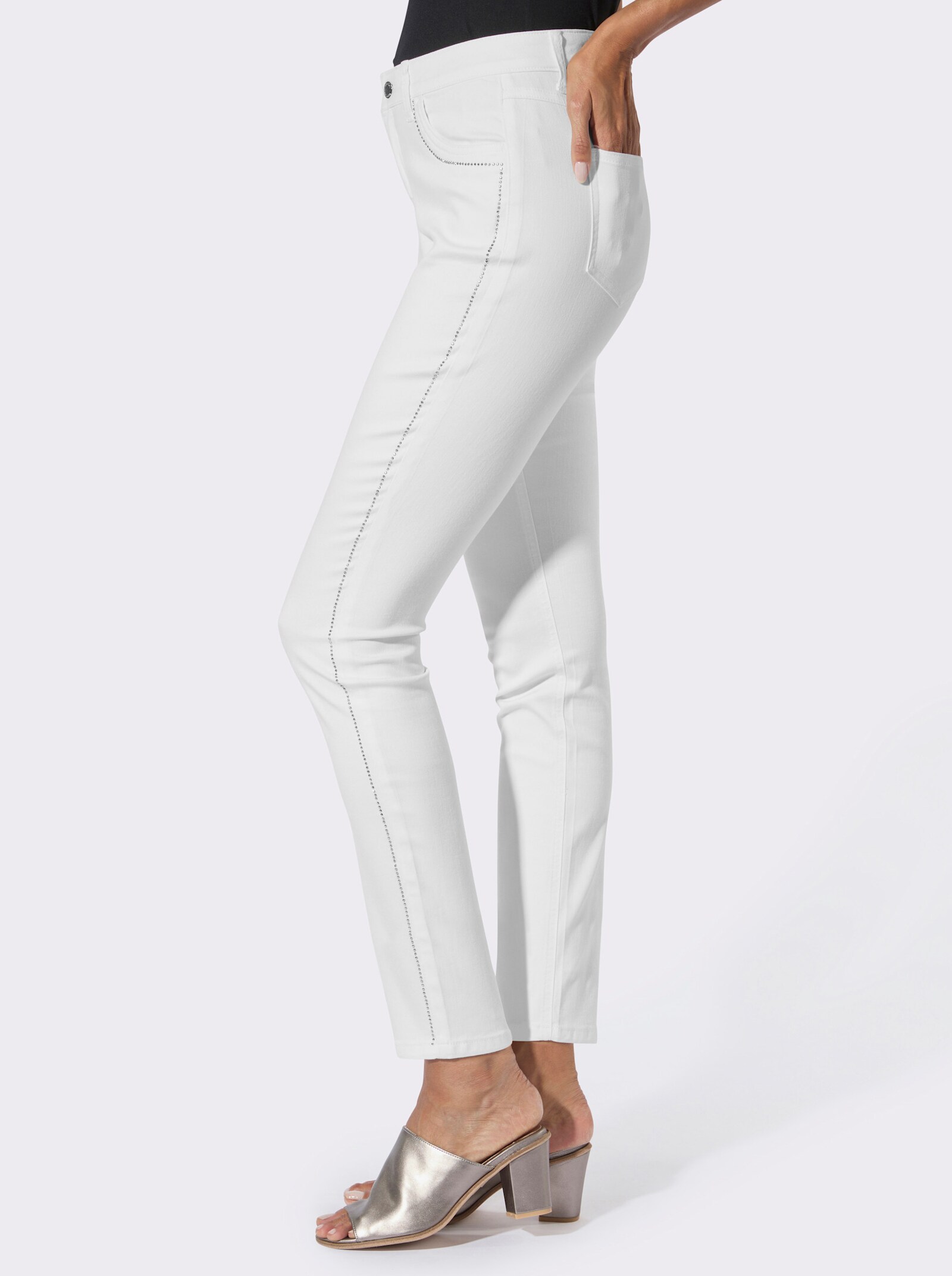5-Pocket-Jeans mit Glitzersteinchen - weiß