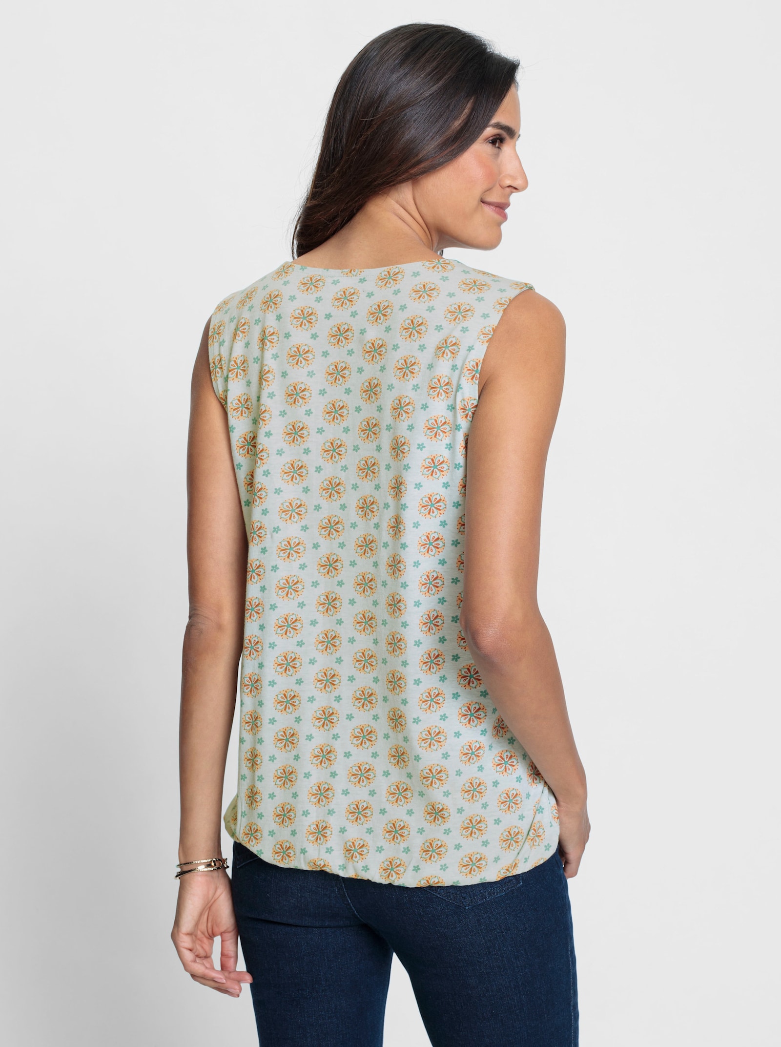 Shirttop allover bedruckt - salbei-apricot-bedruckt