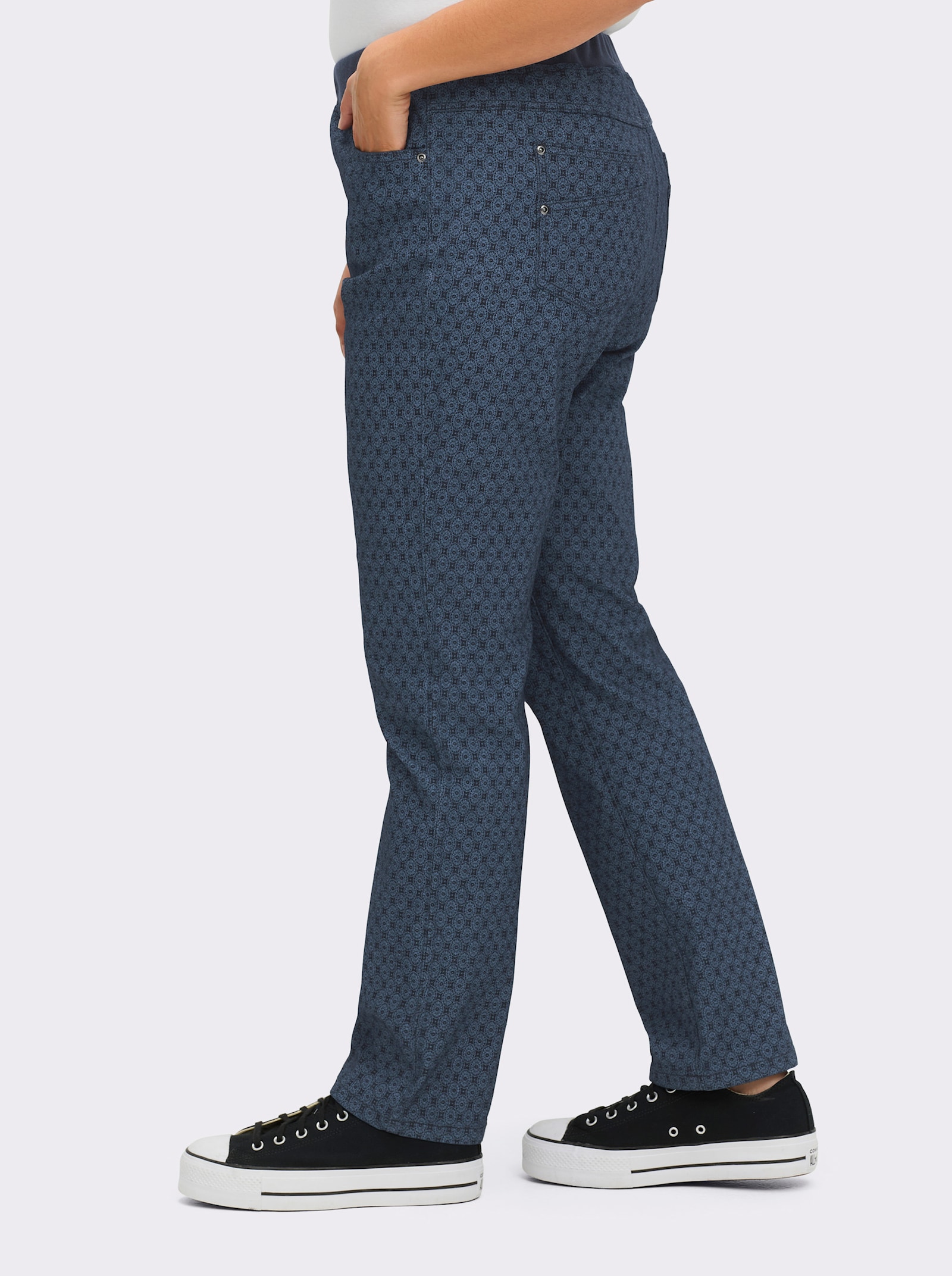 Schlupfjeans mit geripptem Strick-Dehnbund - dark blue-bedruckt