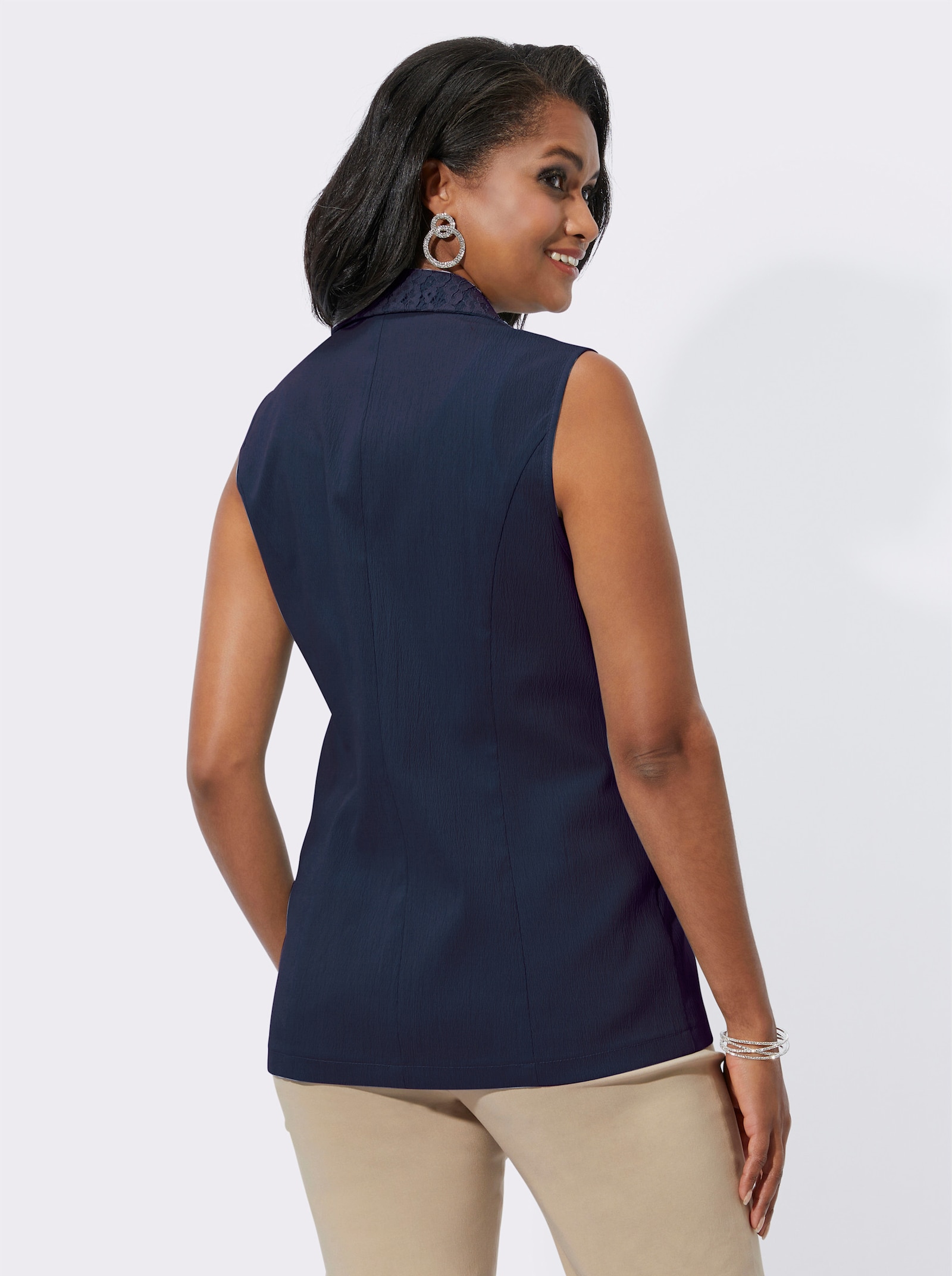 Anzugweste mit Spitze am Reverskragen - marine