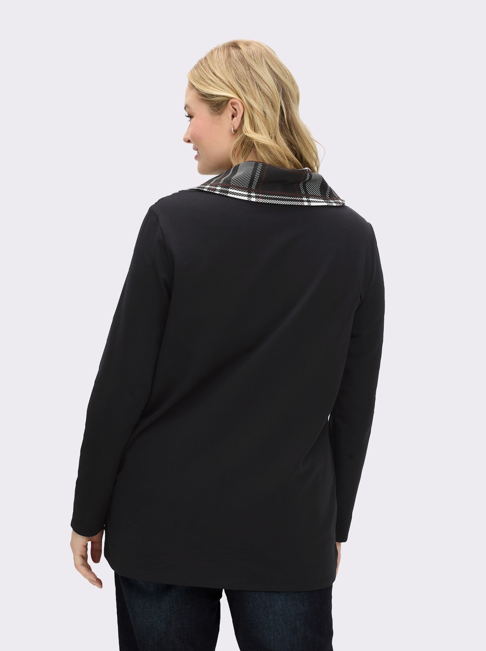 Sweatshirt mit Karo-Einsätzen - schwarz-gemustert