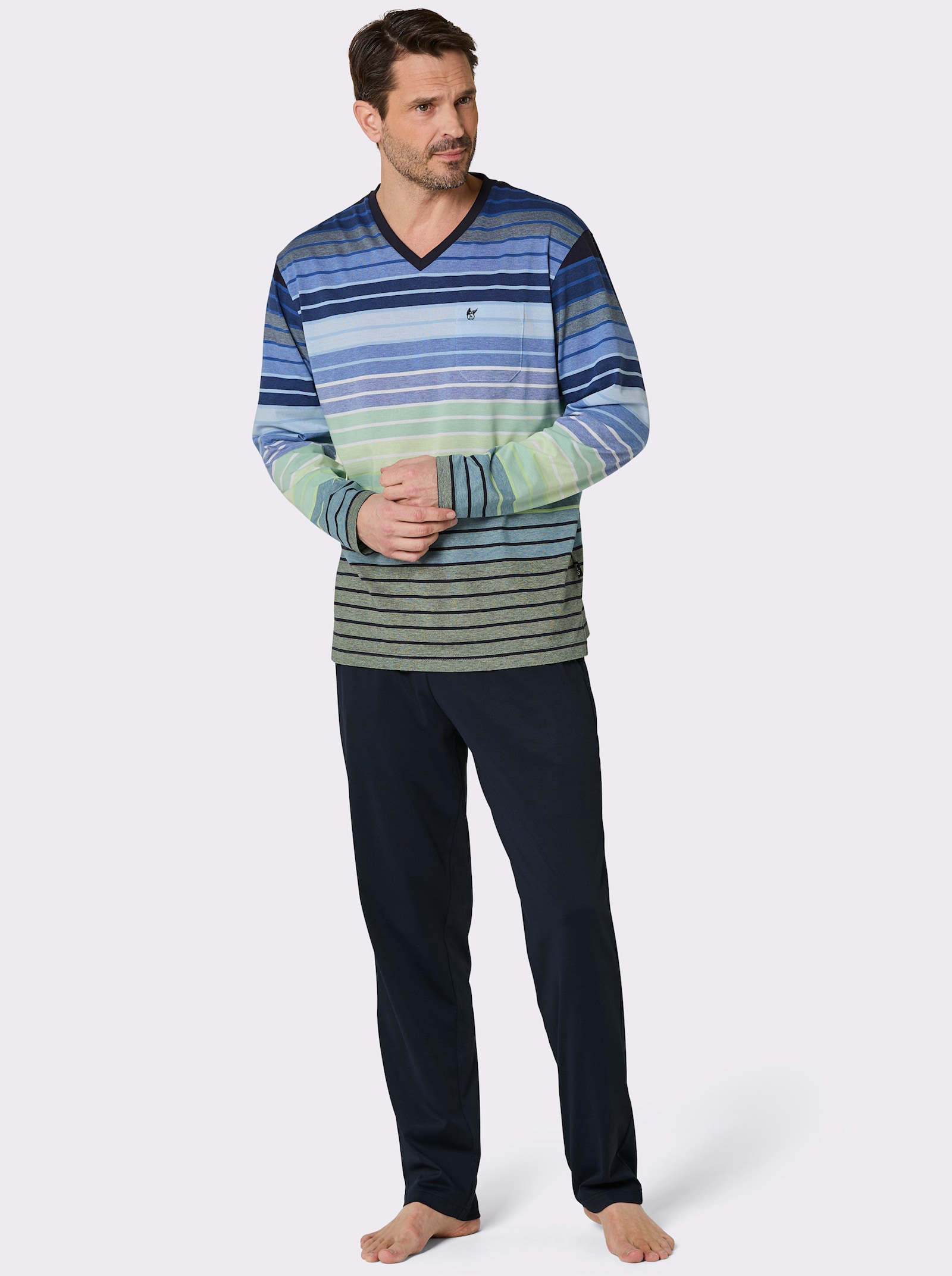 Hajo Schlafanzug - marine-pistazie-geringelt