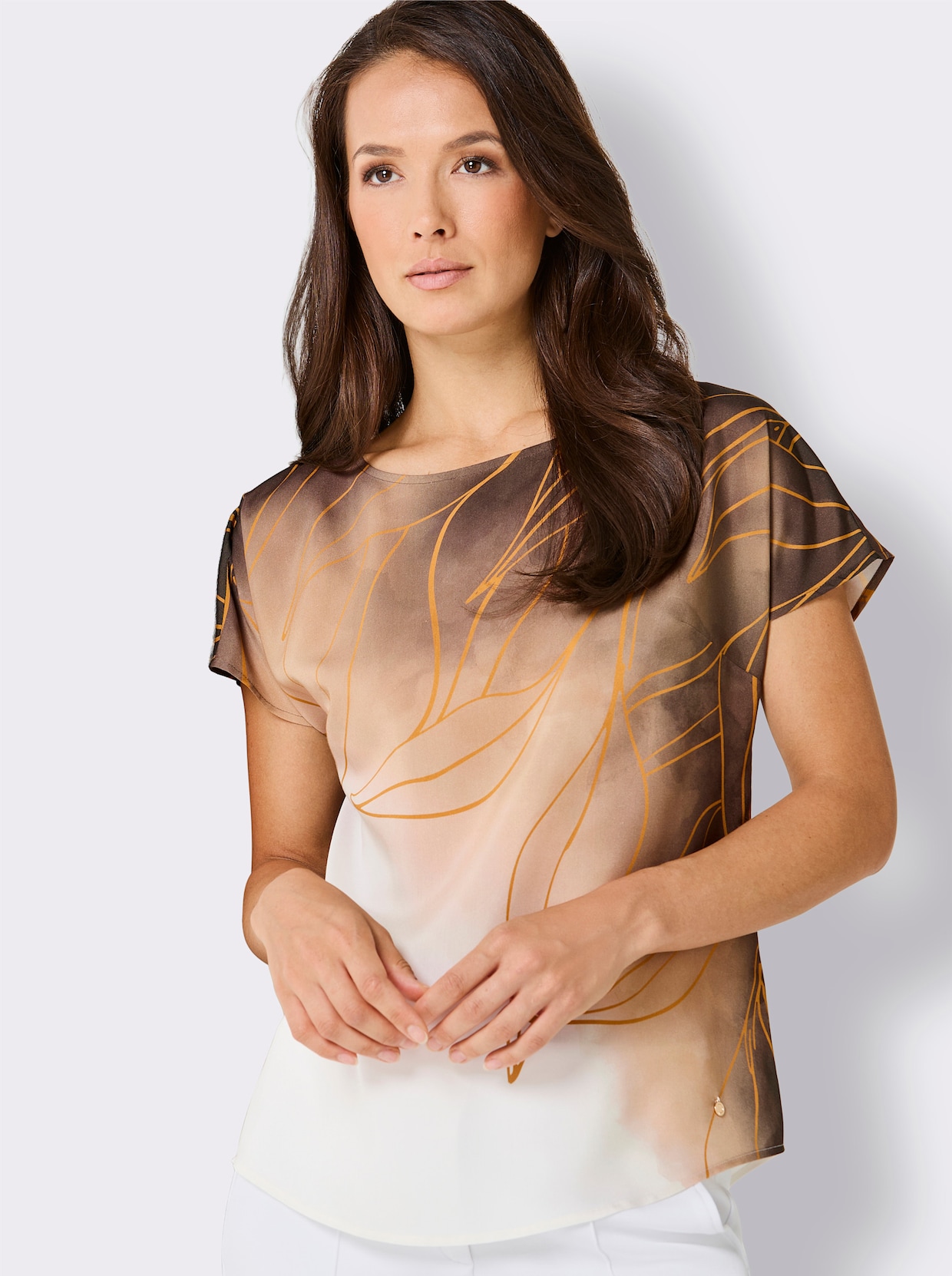 CREATION L PREMIUM Druckbluse mit exklusivem Glanz - sand-goldfarben-bedruckt