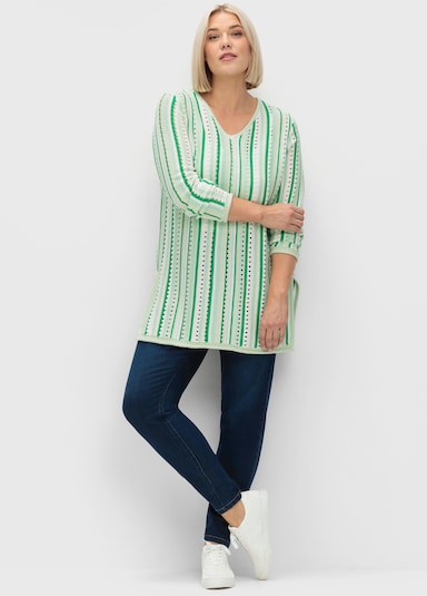 sheego Pullover - grün-offwhite