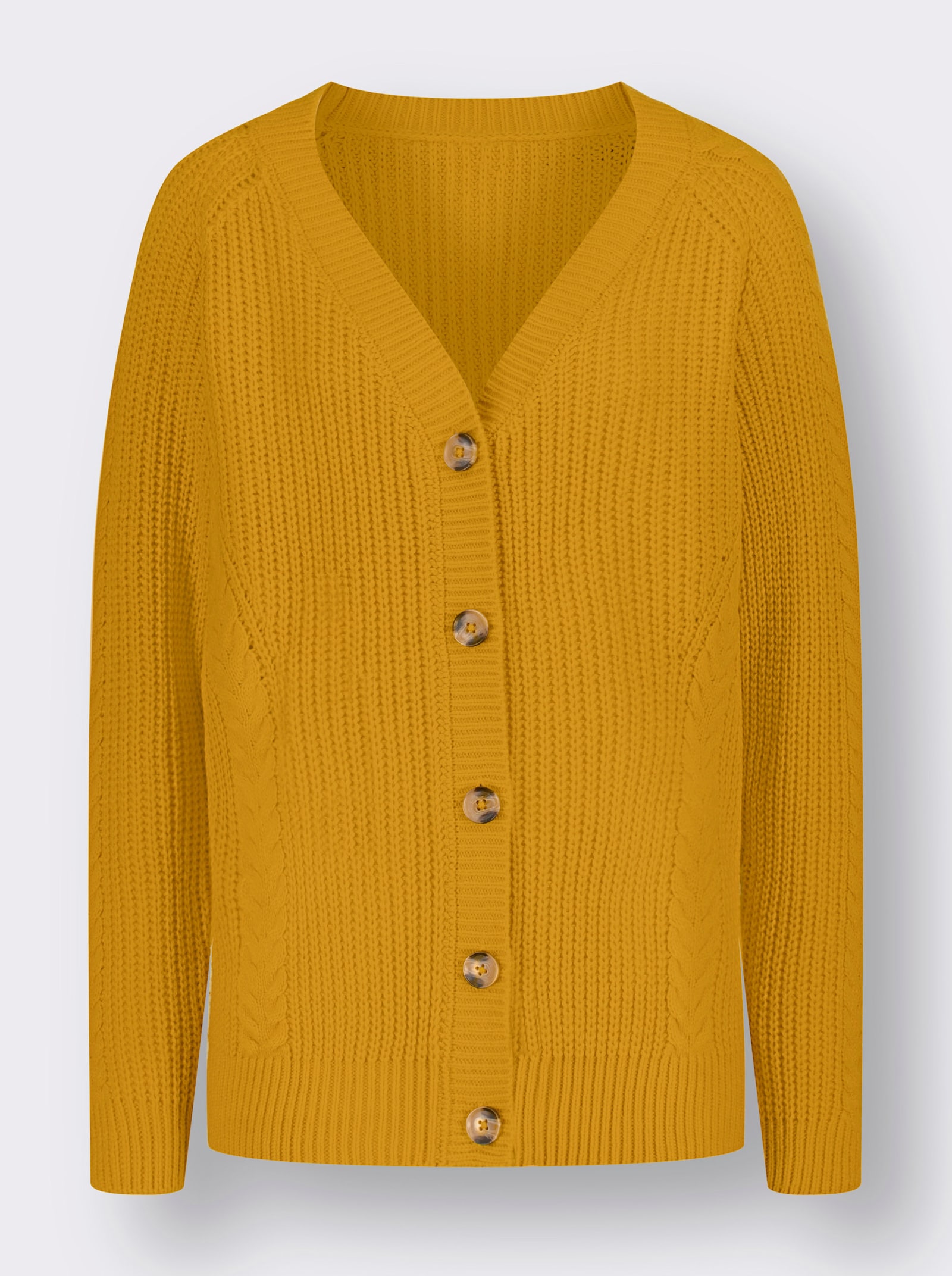 Strickjacke mit Zopfmuster - ocker