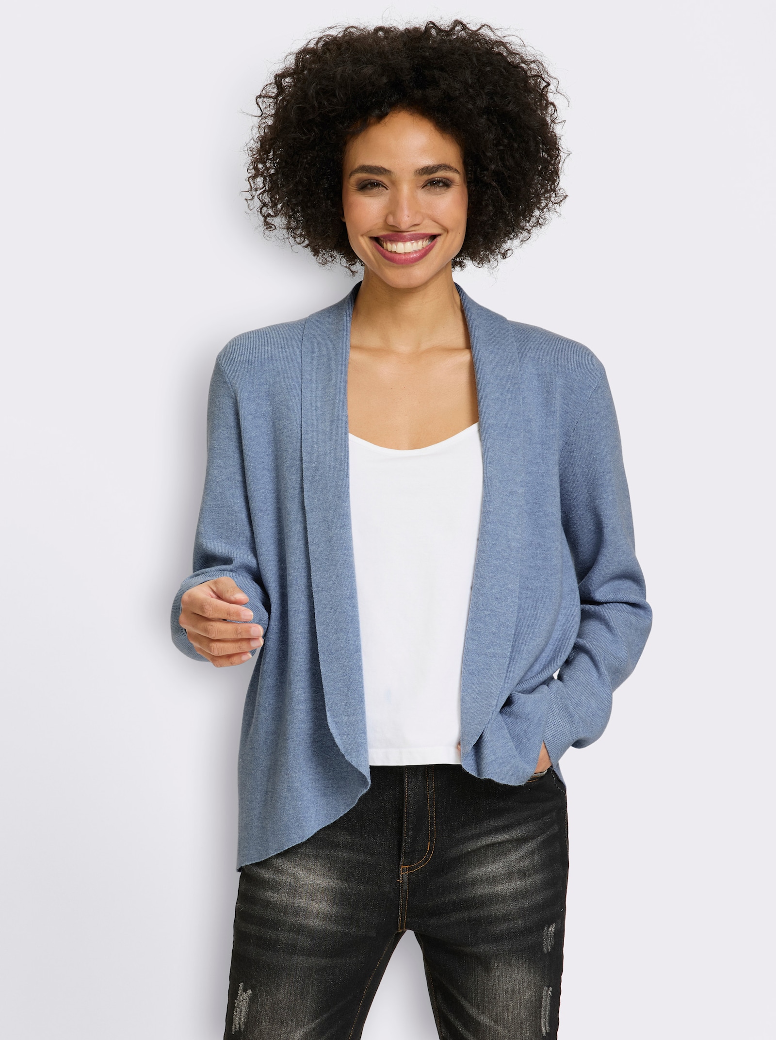 heine Feinstrickjacke mit Schalkragen - bleu-meliert