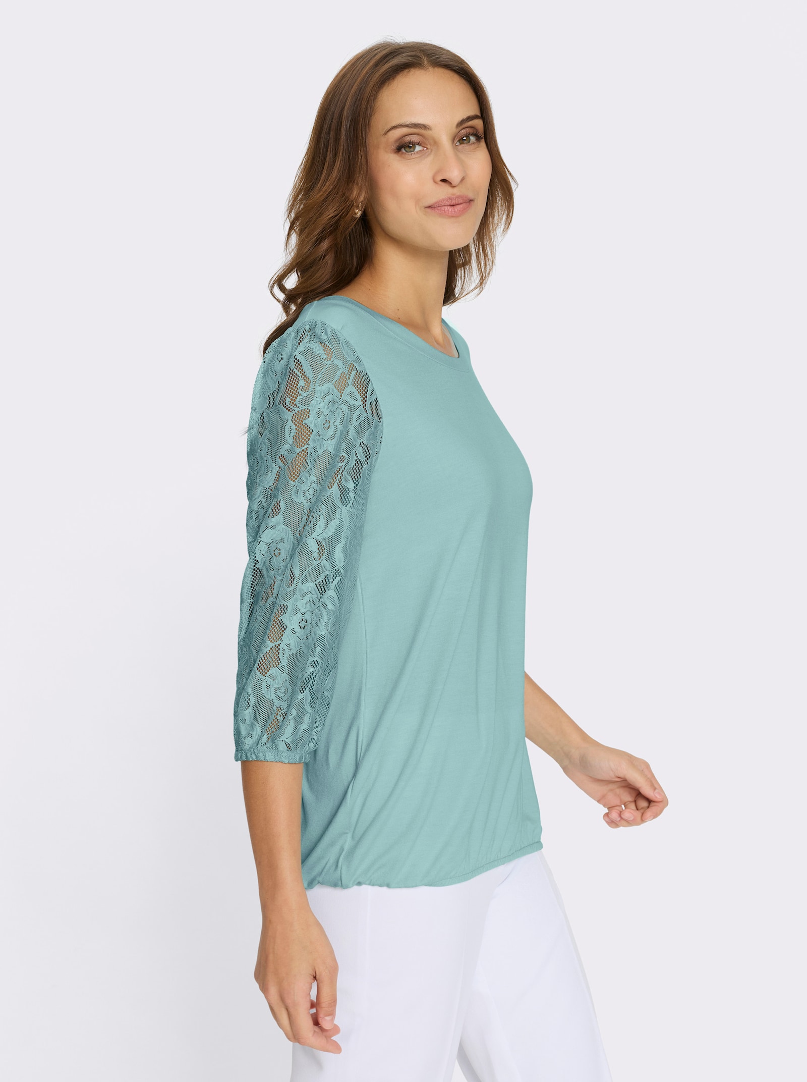 Spitzenshirt mit dezenter Raffung - mint