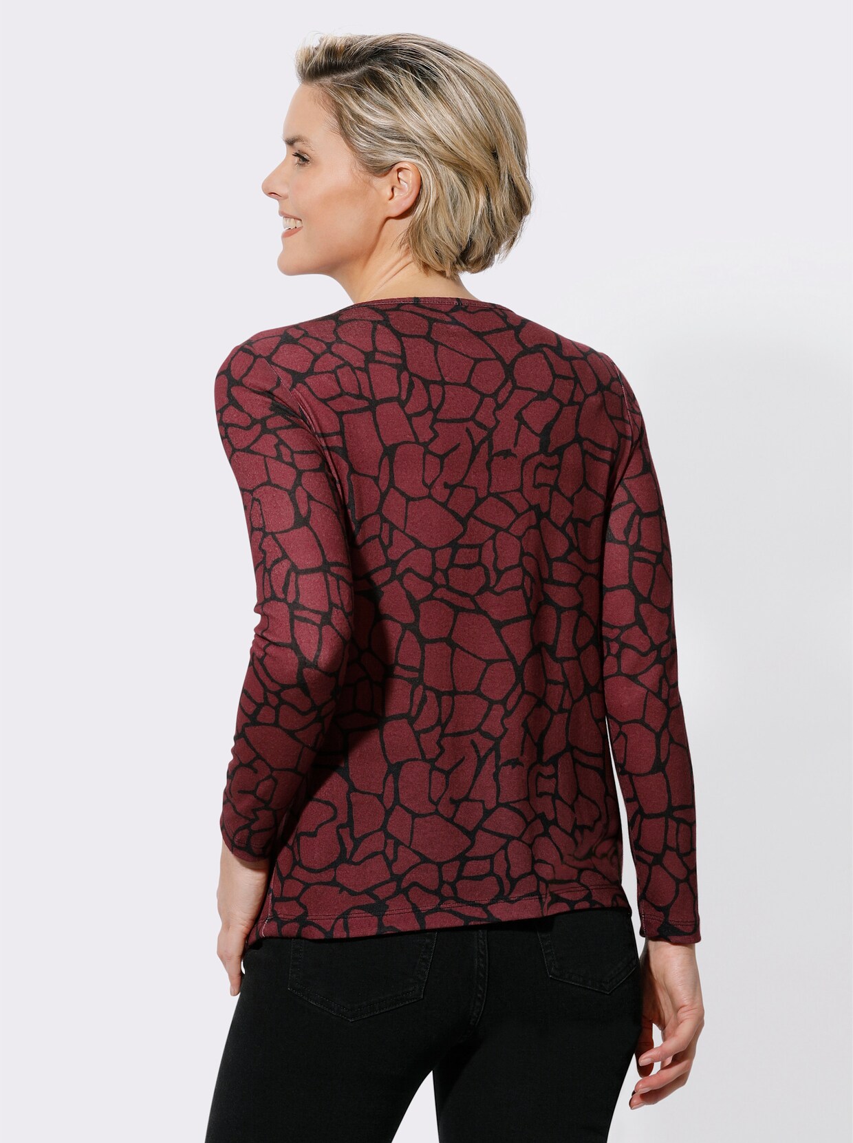 Shirt met lange mouwen - bordeaux/zwart gedessineerd